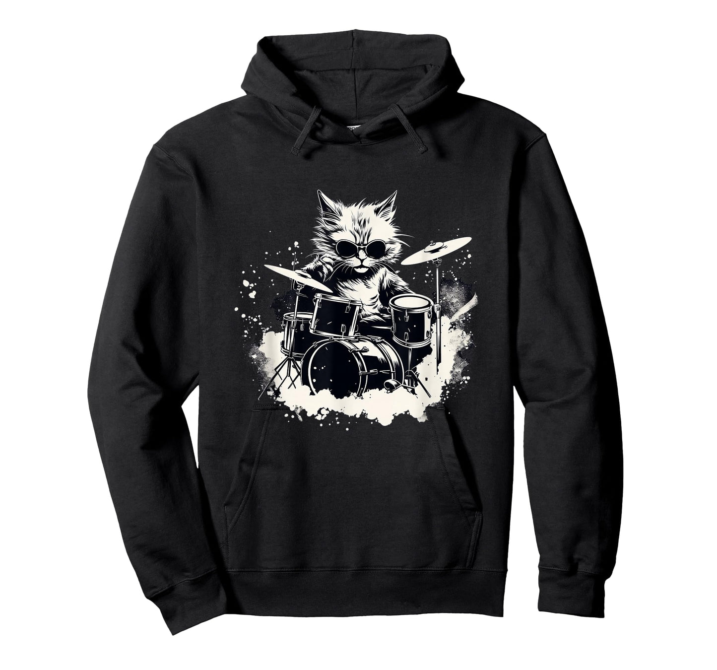Funny Punk Kitten Kitty Cat Drummer Playing Drums T-Shirt
