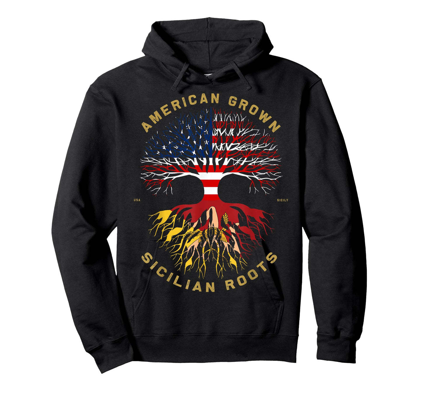 American Grown with Sicilian Roots Tree USA Flag Gifts Idea T-Shirt