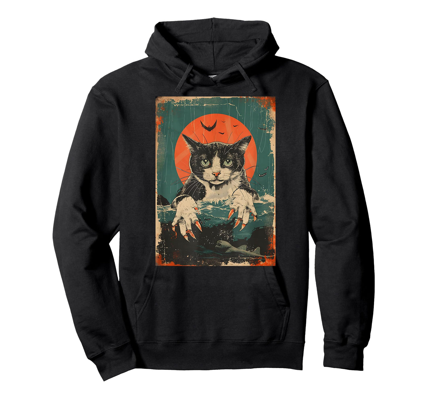Creepy Cat Monster Funny Retro Cats Sea Lover Japanese Anime T-Shirt