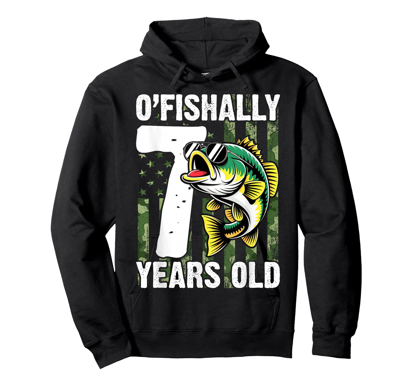 Ofishally 7 Year Old 7th Birthday US Flag Fishing T-Shirt