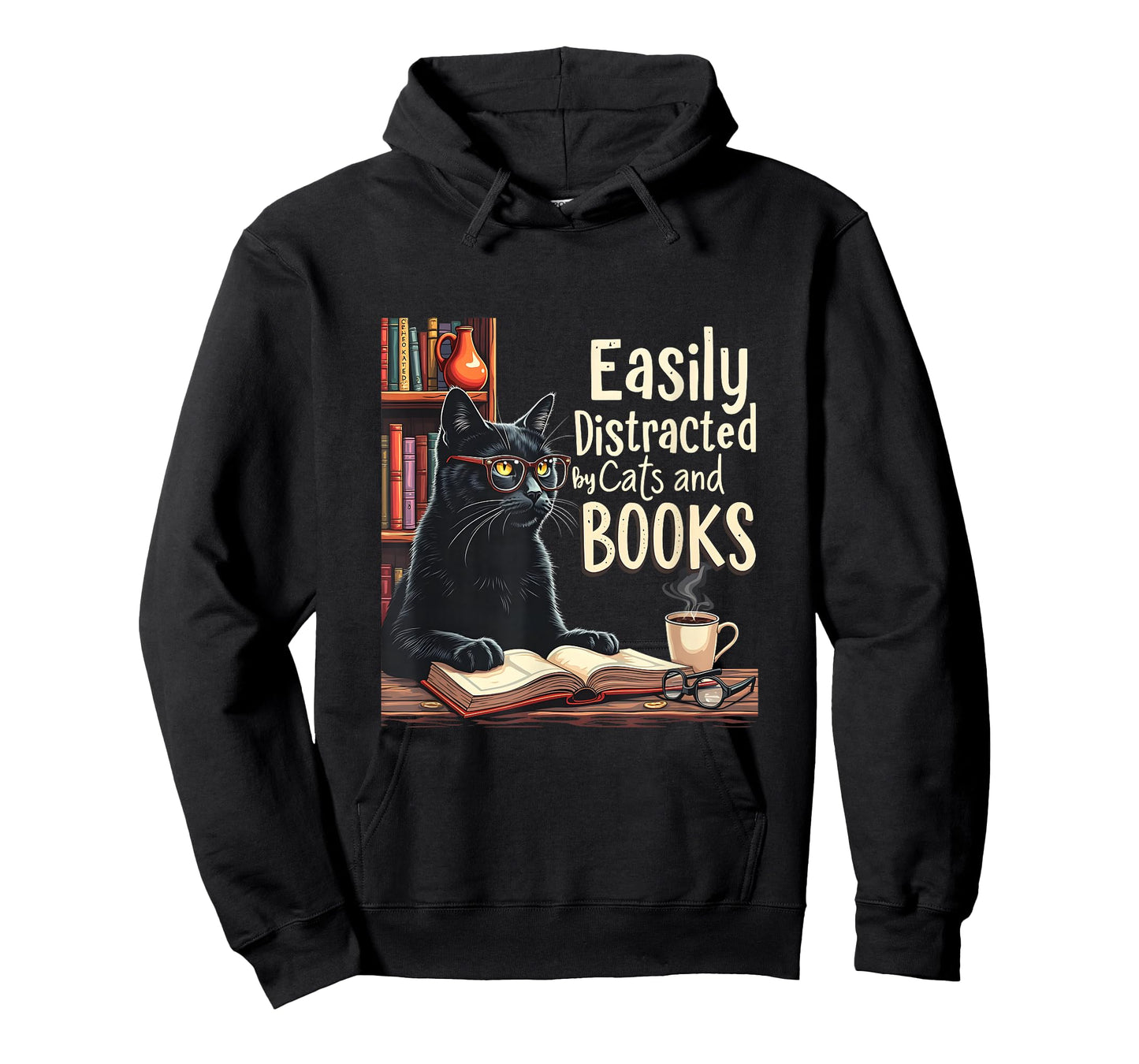 Cats And Books Funny Book & Cat Lover Easily Distracted By T-Shirt