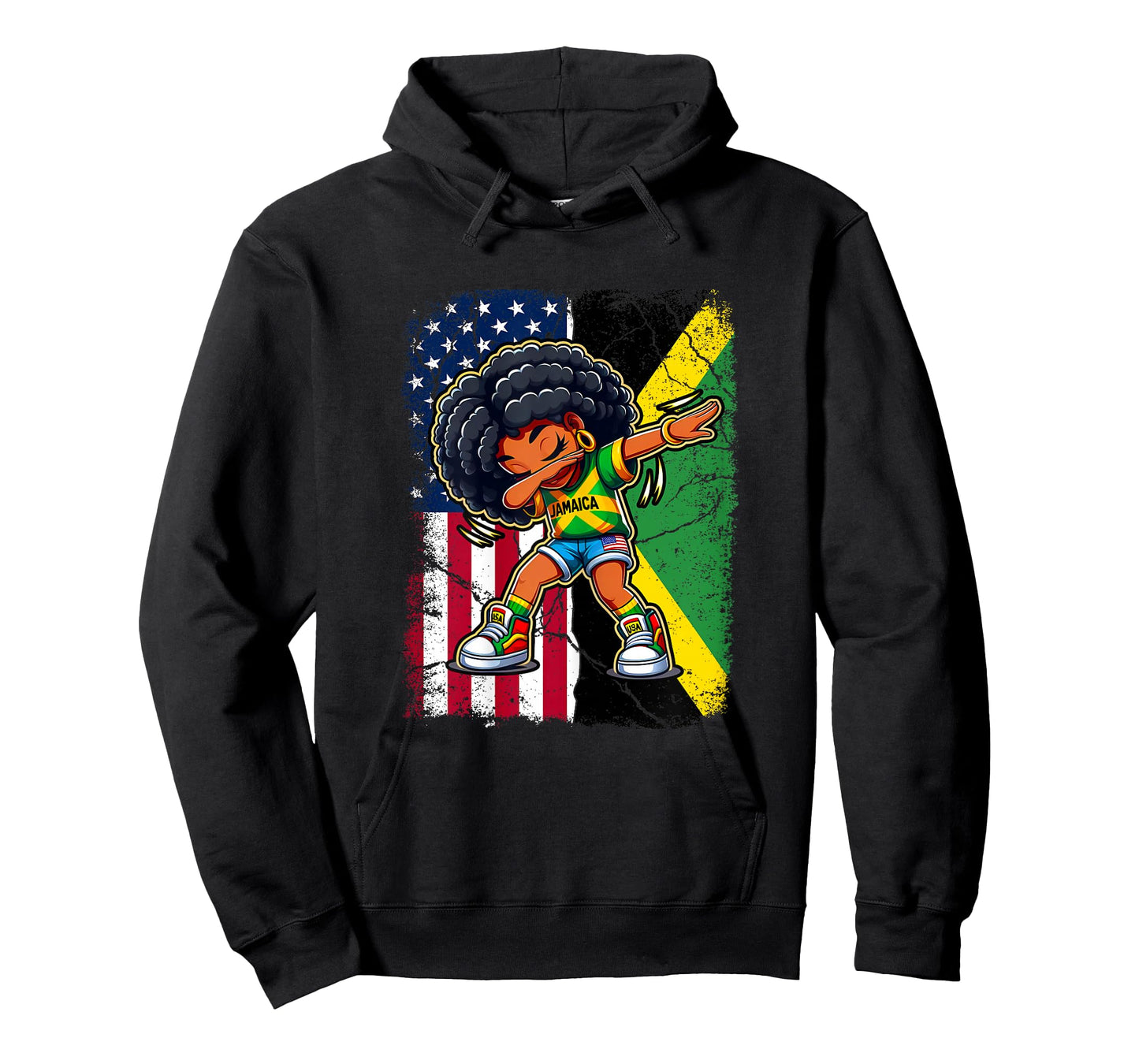 Jamaican Girl Kid Half American Half Jamaican Flag Patriotic T-Shirt