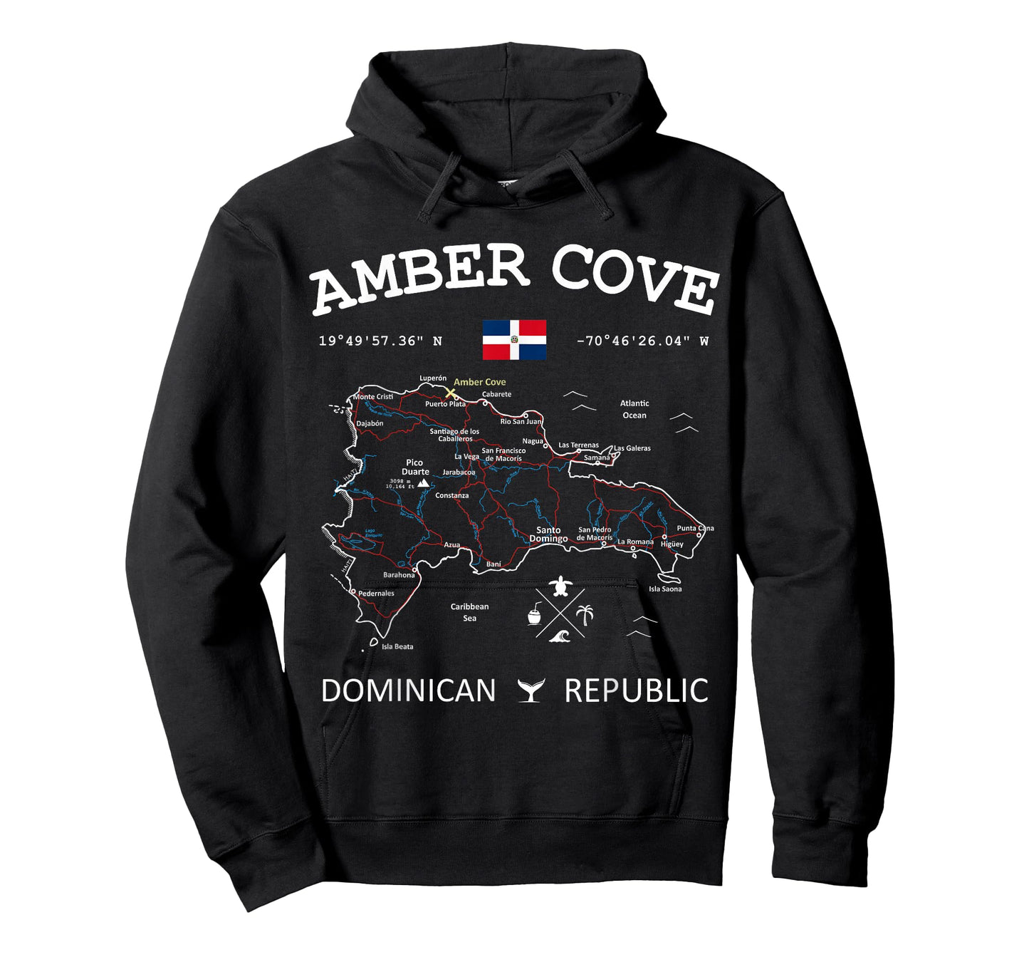 Amber Cove Dominican Republic Flag Travel Map Coordinates T-Shirt