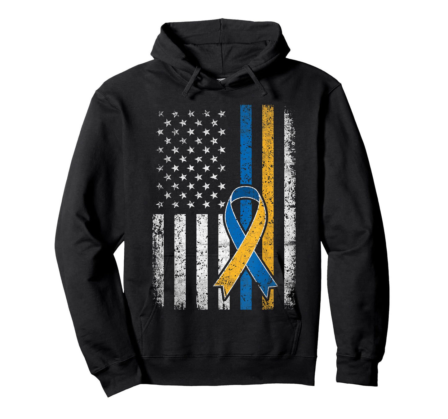 Down Syndrome Shirt USA Flag Retro Blue and Yellow Ribbon T-Shirt