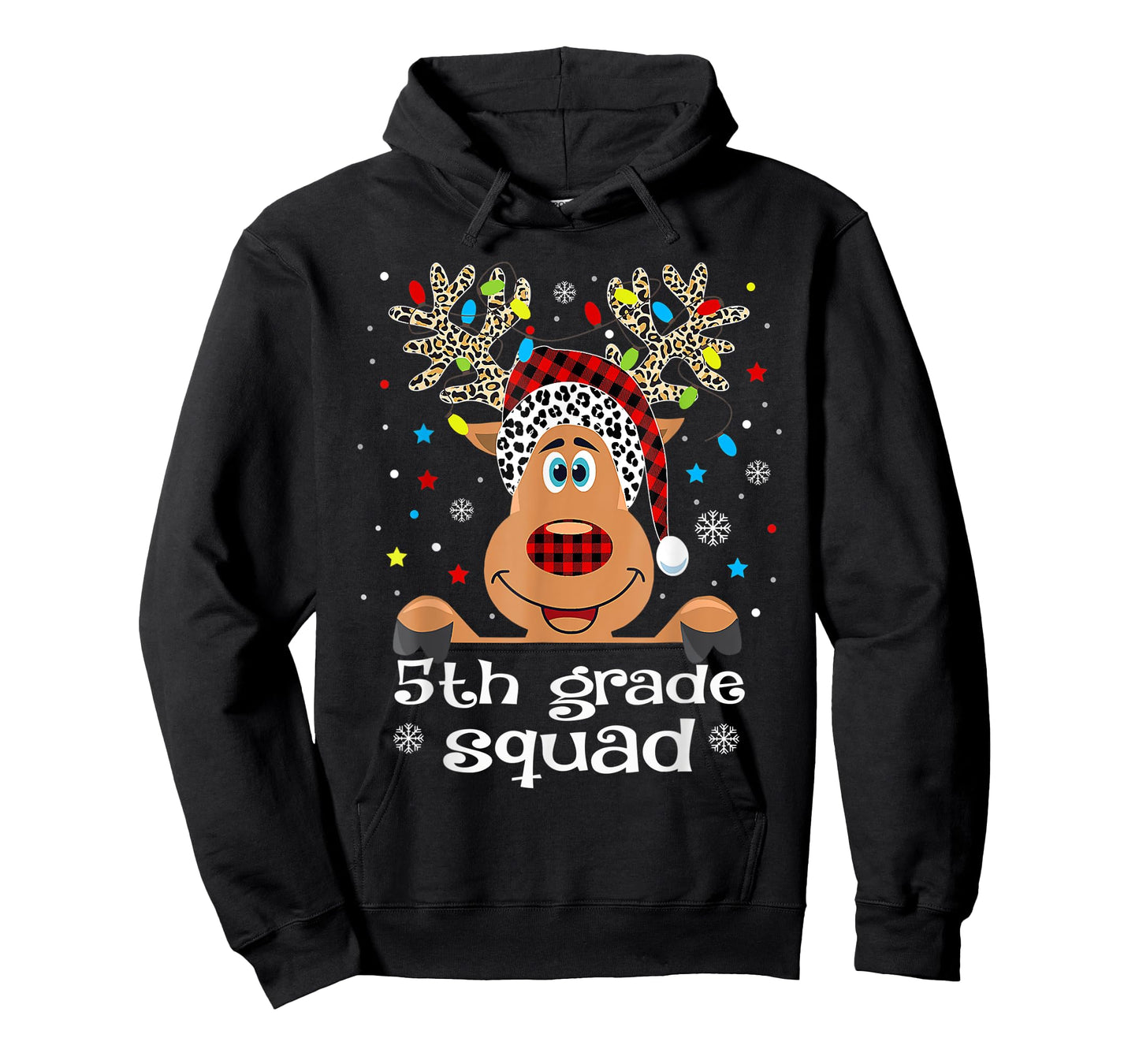 5th Grade Squad Plaid Reindeer Santa Hat Teacher Christmas T-Shirt