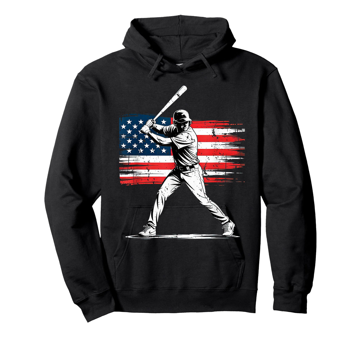 Baseball Player Silhouette with Distressed American Flag T-Shirt