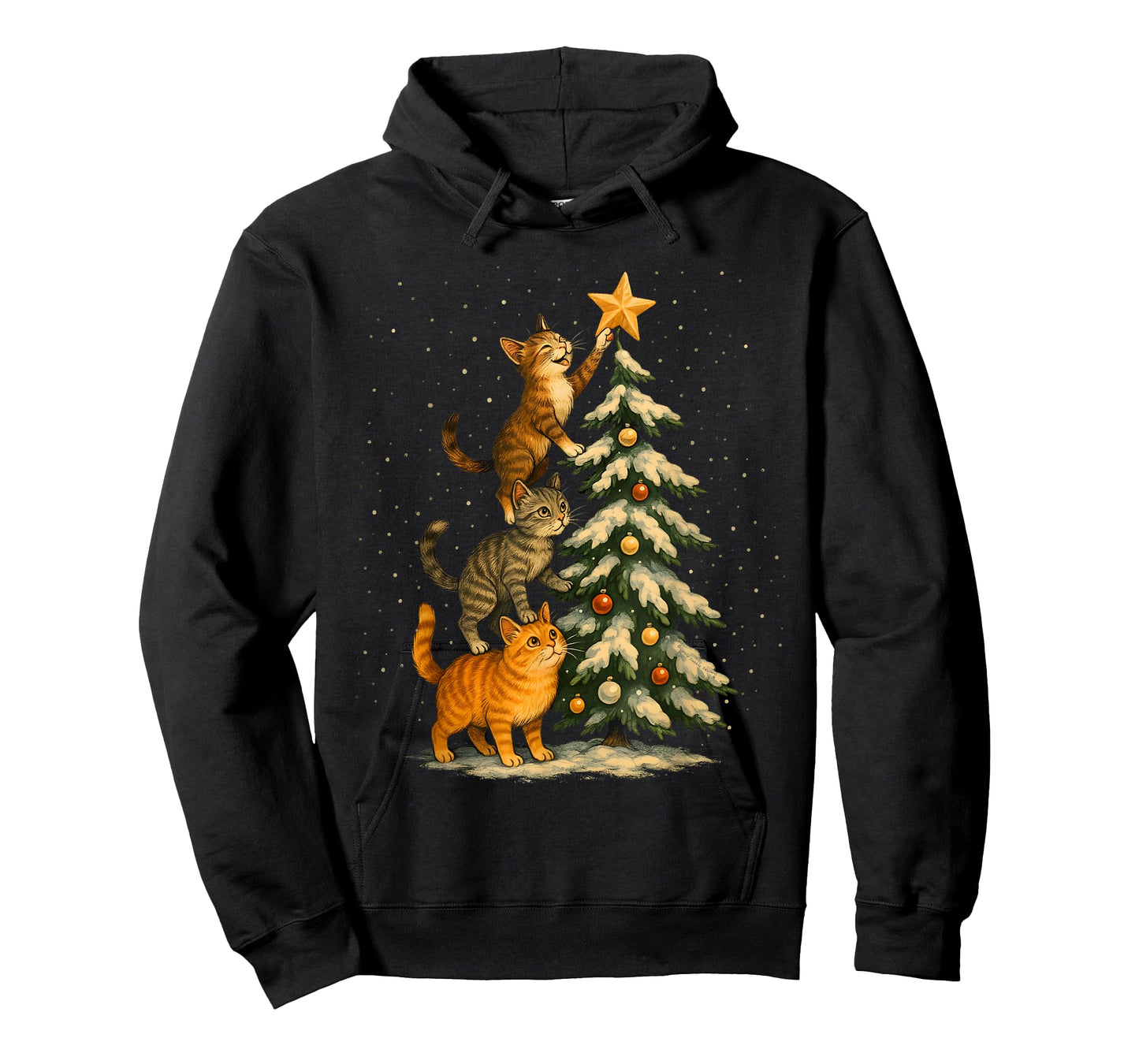 Cute and Funny Cats Putting Star on Tree Christmas Cat T-Shirt
