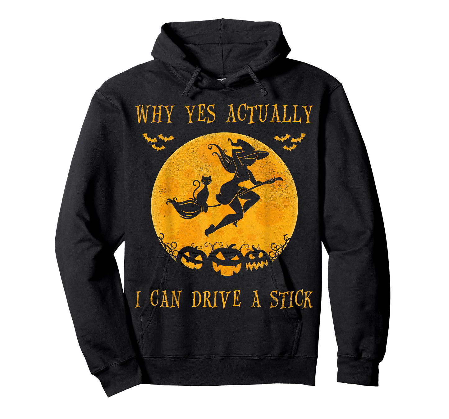 Why Yes Actually I Can Drive a Stick Halloween Witch & Cat T-Shirt for Men Women