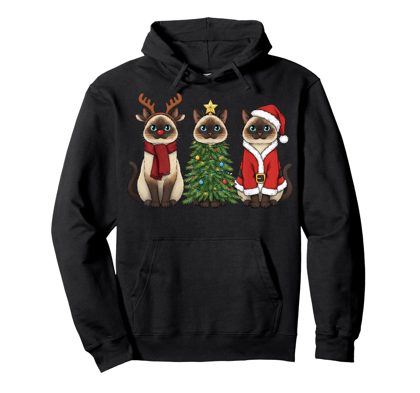 Retro Christmas Siamese Cat Santa Reindeer T-Shirt