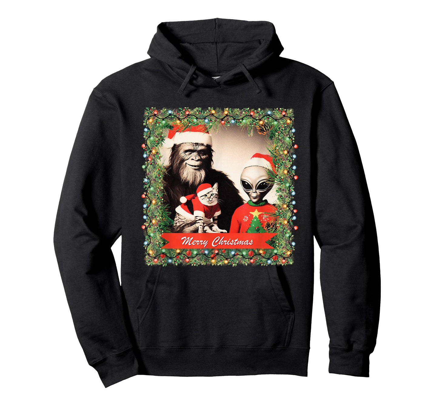 Funny Christmas Cat Bigfoot Alien Christmas Supernatural T-Shirt