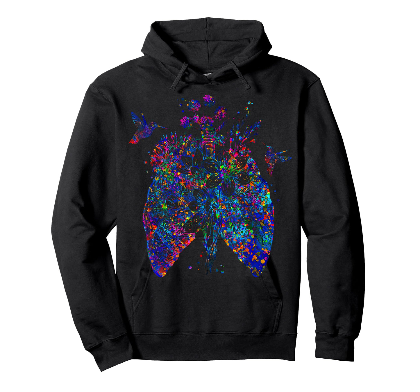 Color Hummingbird Floral Lung Anatomy Pulmonologist RT Nurse T-Shirt