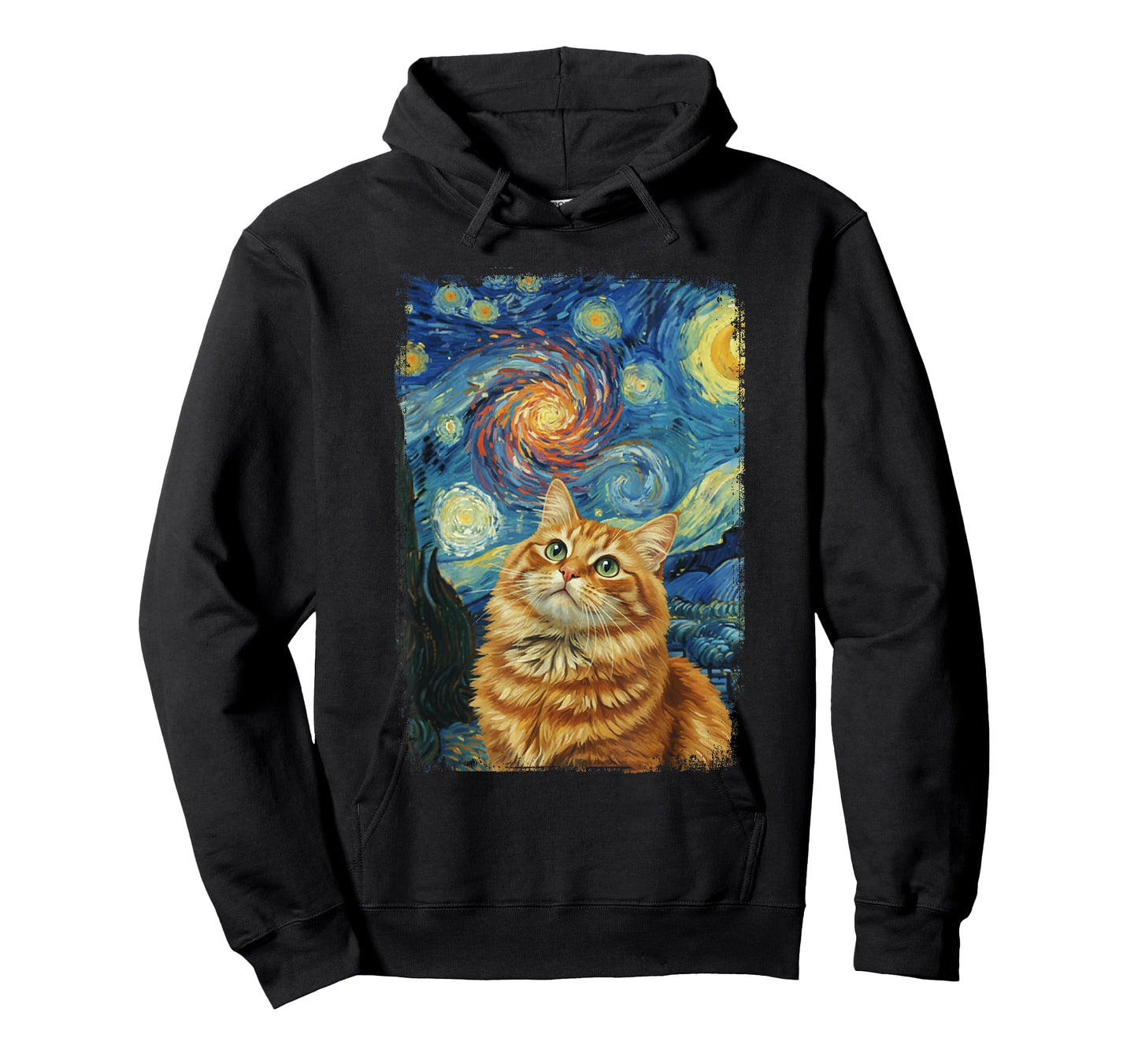 Van Gogh Starry Night Cute Cat Lovers Design T-Shirt