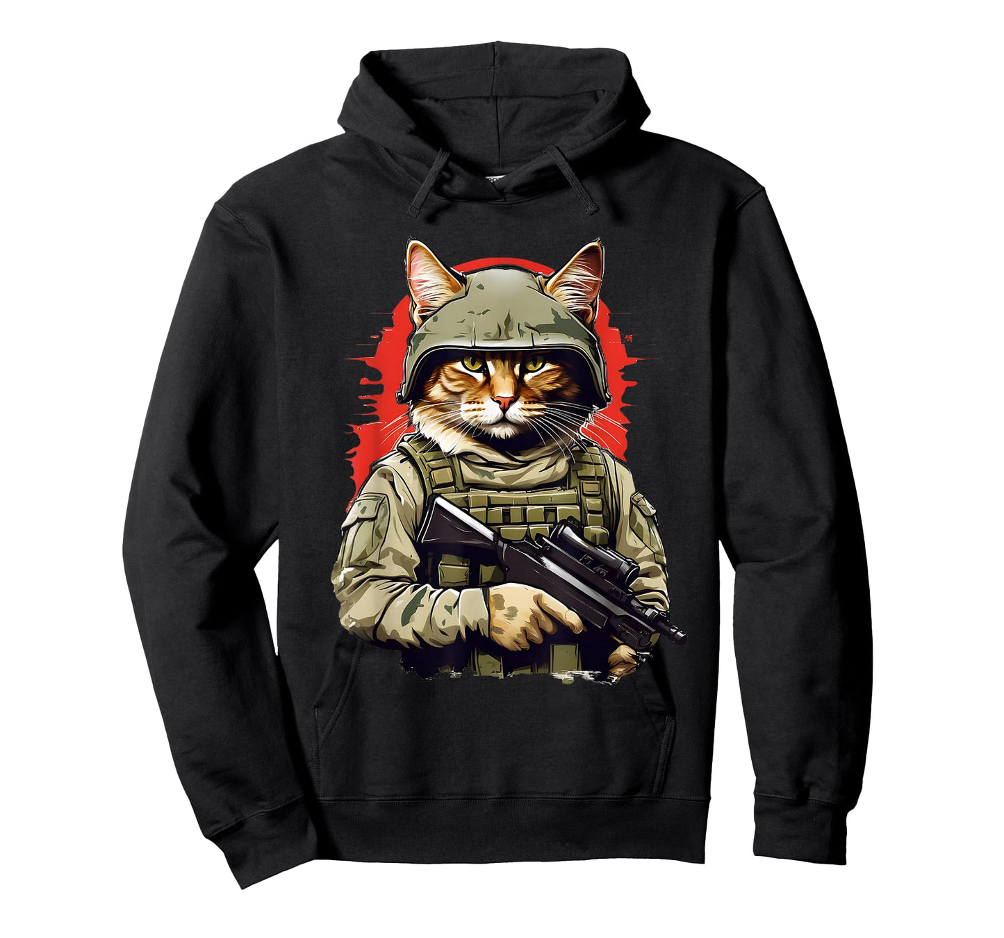 Funny Army Cat with Gun Soldier Warrior Kitty T-Shirt