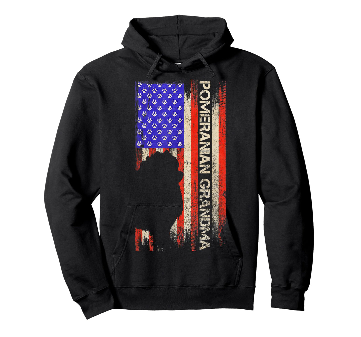 Vintage USA Flag Proud Pomeranian Dog Grandma Pom Silhouette Women Kids Men T-Shirt
