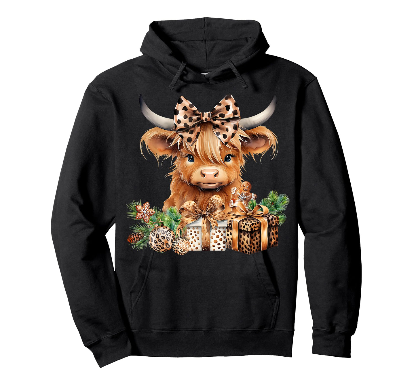 Baby Highland Cow Merry Christmas Leopard Cute Cow Farmer T-Shirt