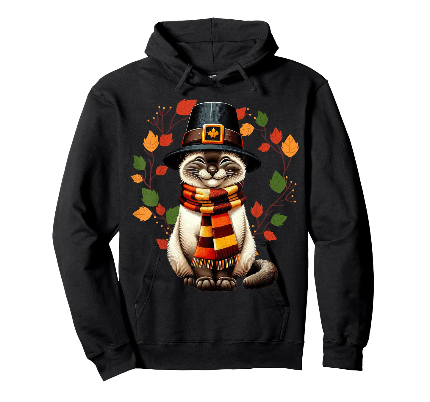 Siamese Cat Pilgrim Thanksgiving Fall Turkey, Women Girls T-Shirt