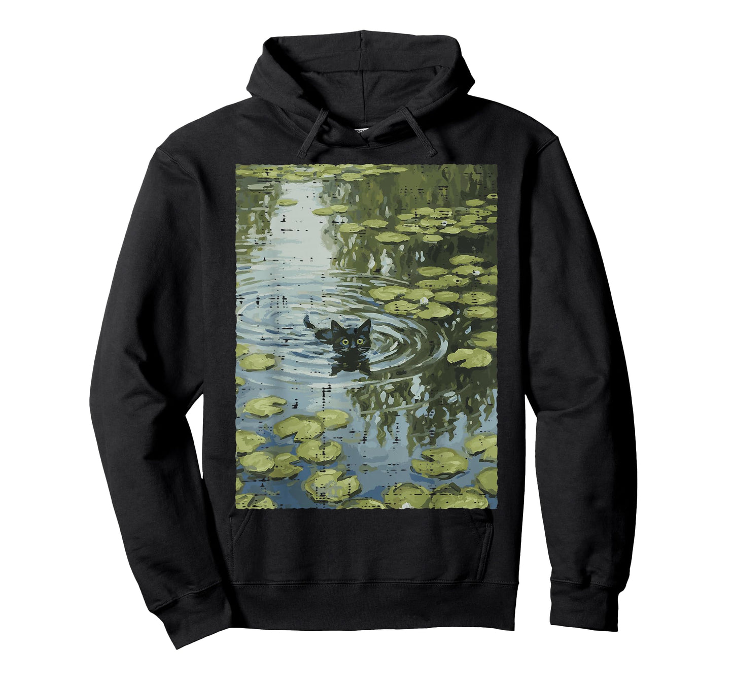 Black Cat Monet Water Lilies Kitten Painting Women Men Kids T-Shirt