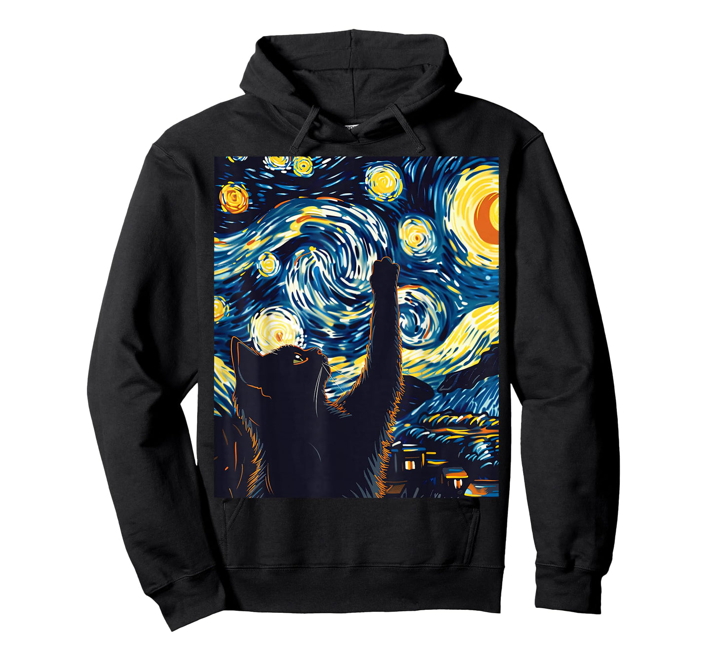Cute Cat Van Gogh Style Starry Night Art T-Shirt