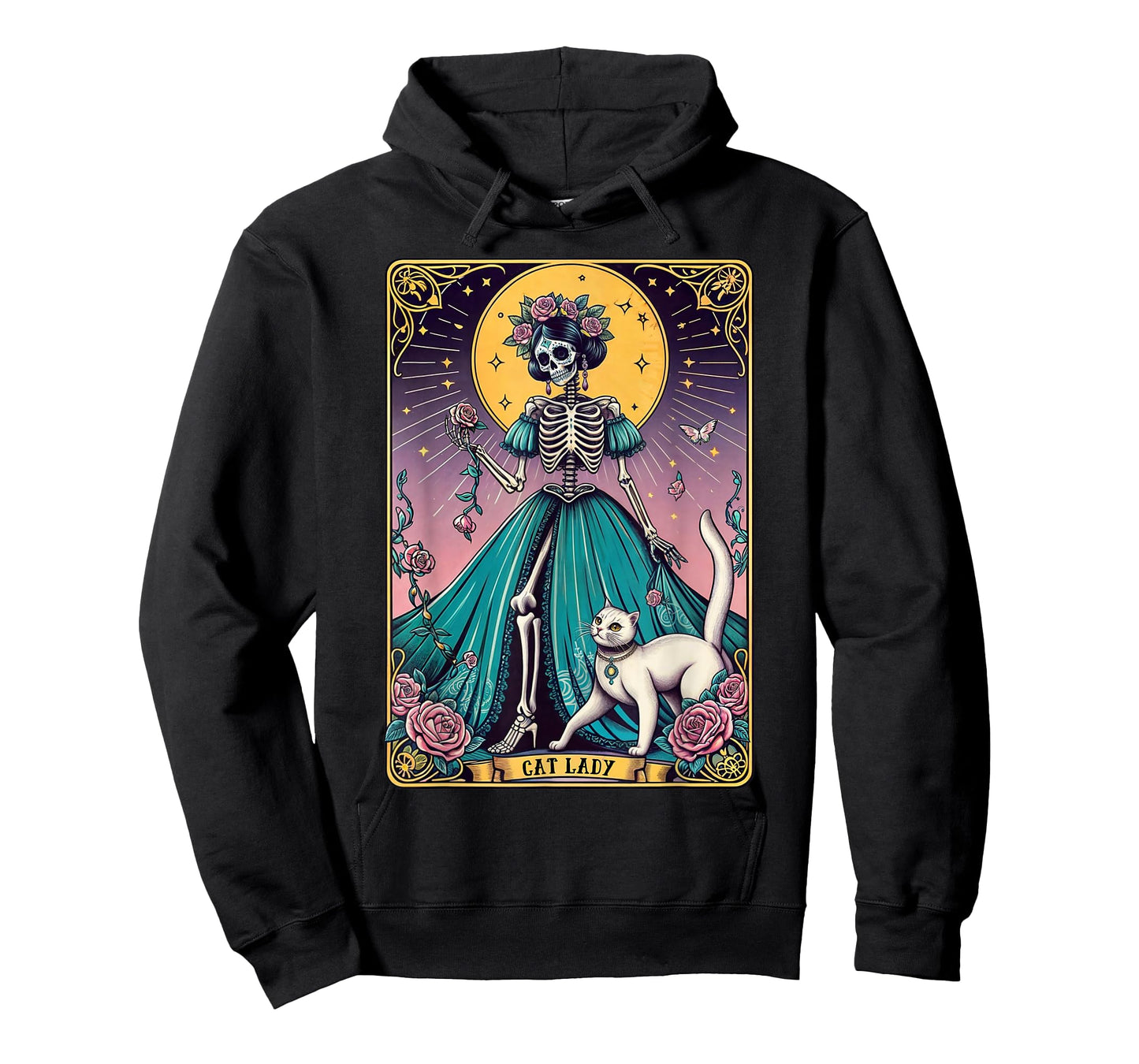 Cat Lady Tarot Card Skeleton Woman Funny Cat Lover T-Shirt