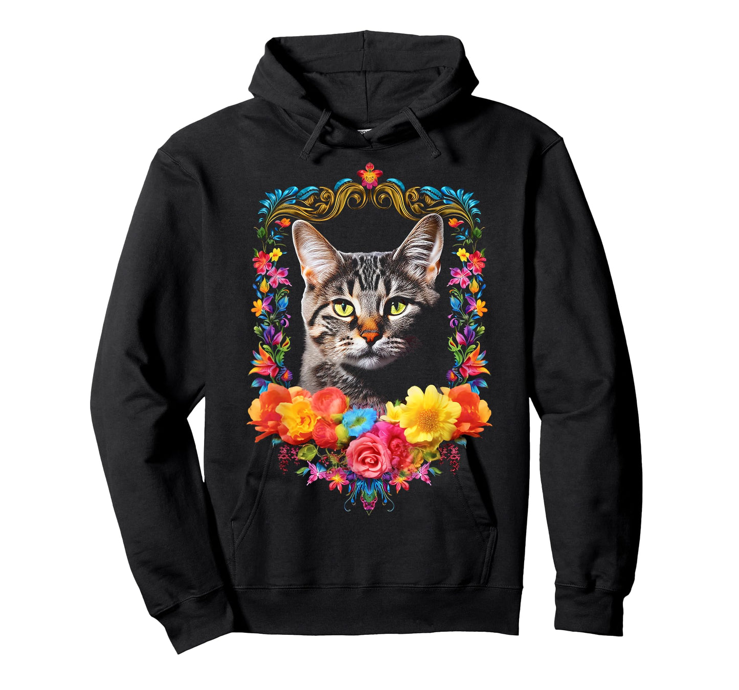 Cat Colorful Animal Flowers Art Face Graphic Cat Men Women Kids T-Shirt