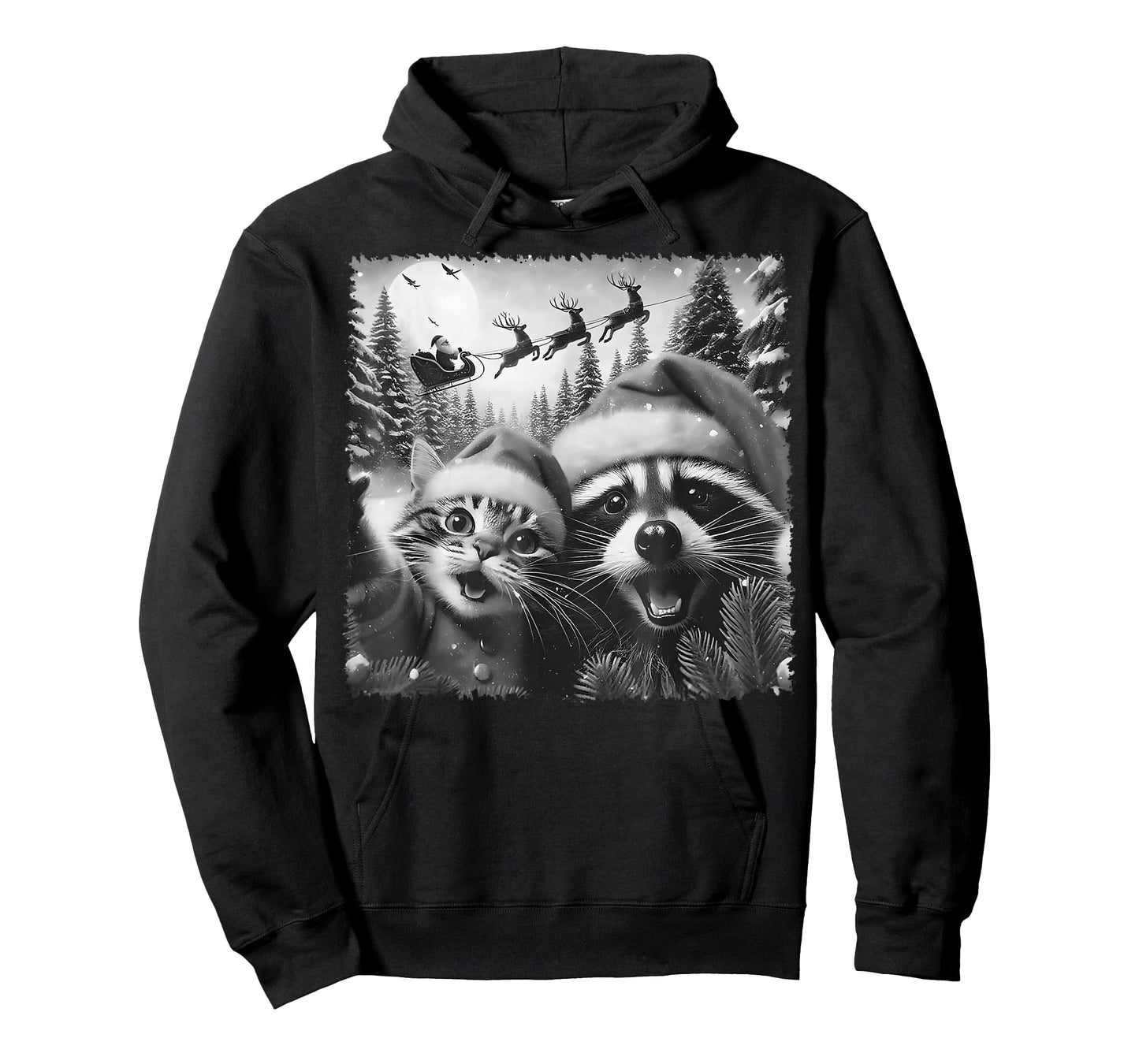 Funny Cat Raccoon Selfie with Santa Christmas Men Women Kids T-Shirt