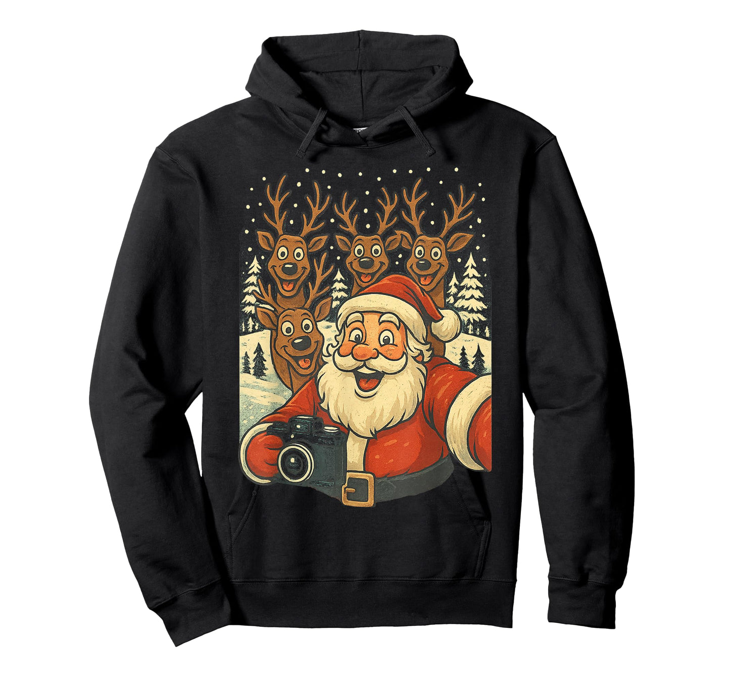 Retro Santa Reindeers Selfie Christmas Shirt Men Women Kids T-Shirt