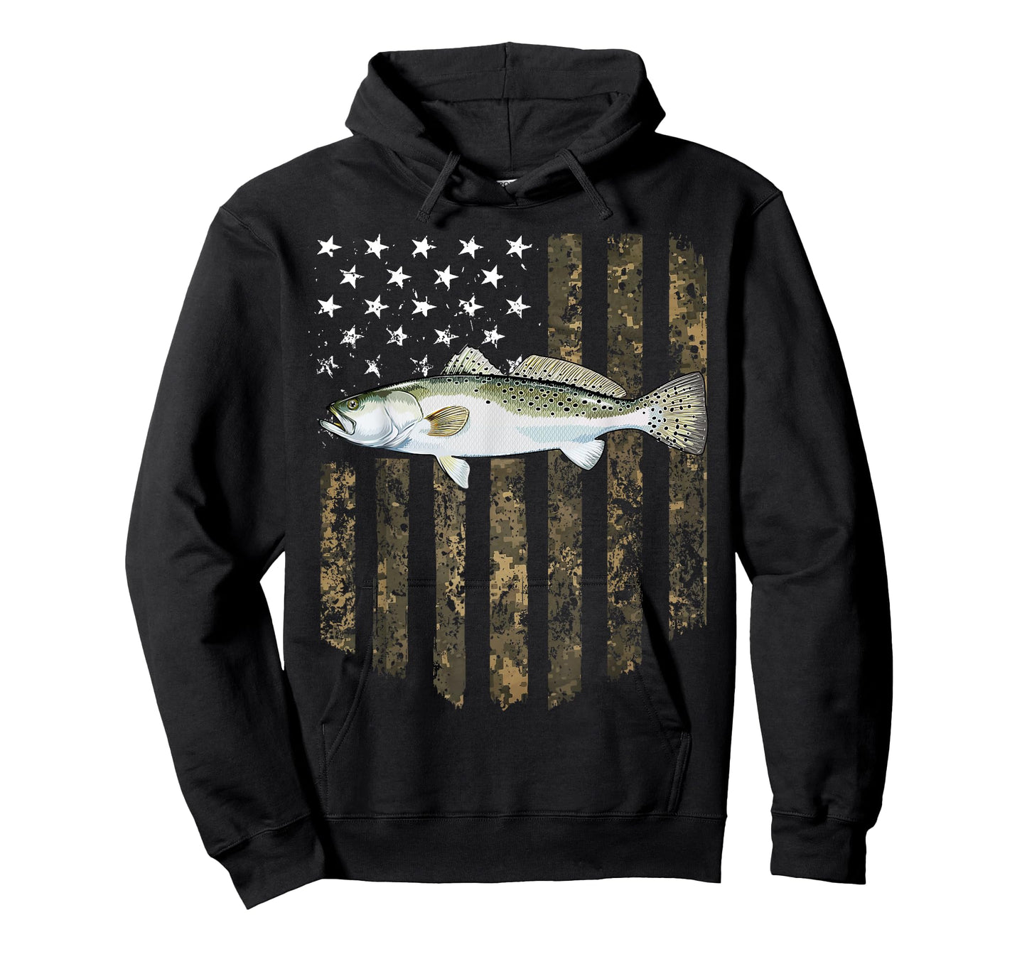Camo American Flag Speckled Trout Fishing 4th Of July T-Shirt for Women Men