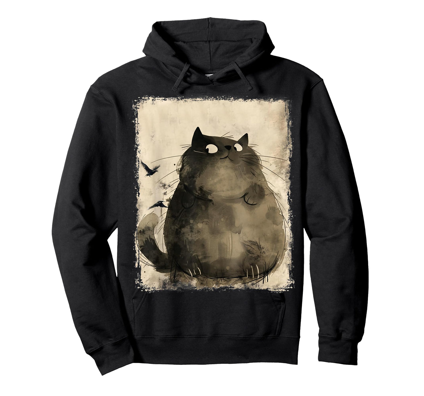 Funny Japanese Fat Black Cat Art Anime Vintage Black Cat T-Shirt