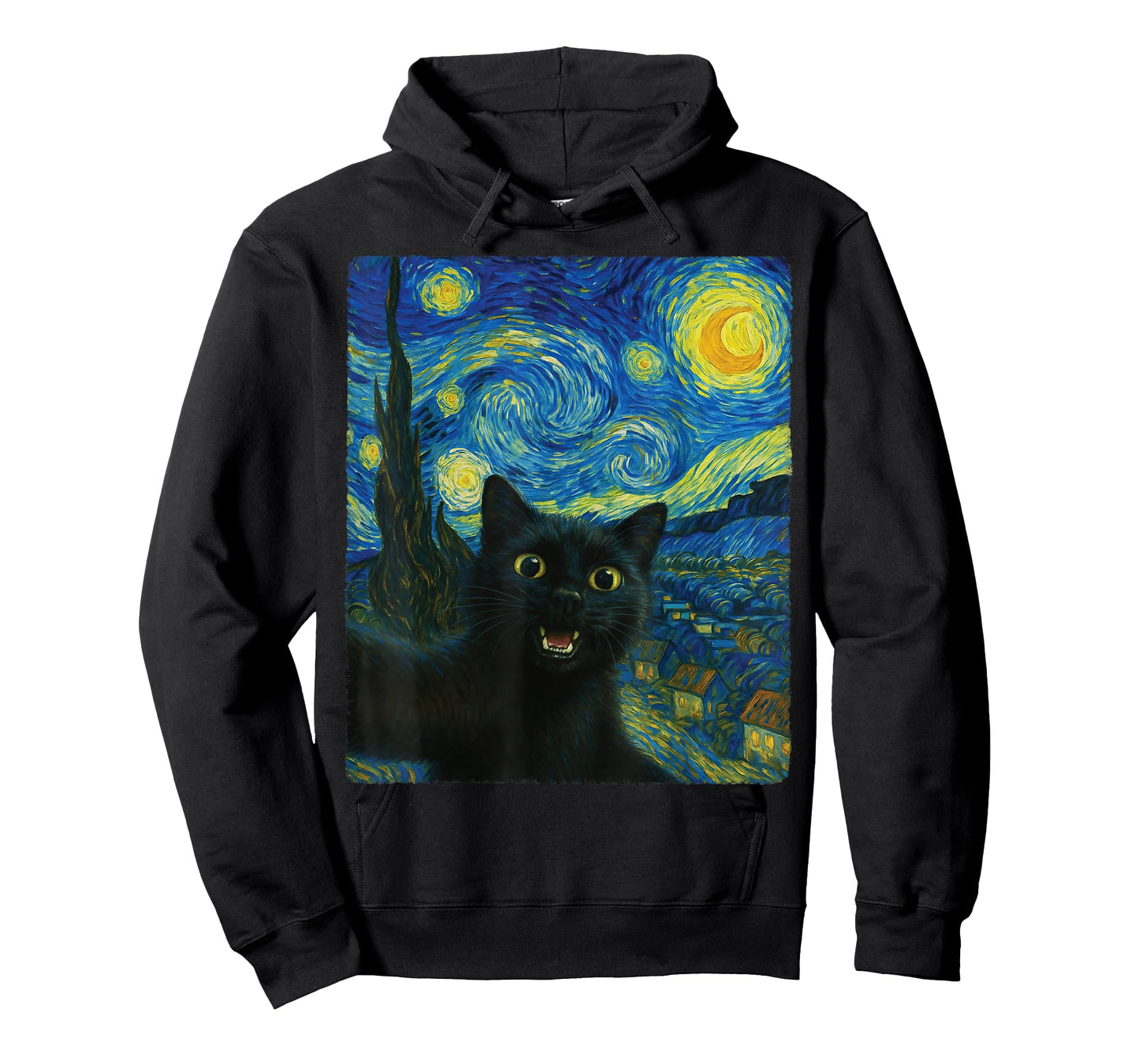 Black Cat Starry Night Van Gogh Cat Selfie Cat Mom Cat Lover T-Shirt
