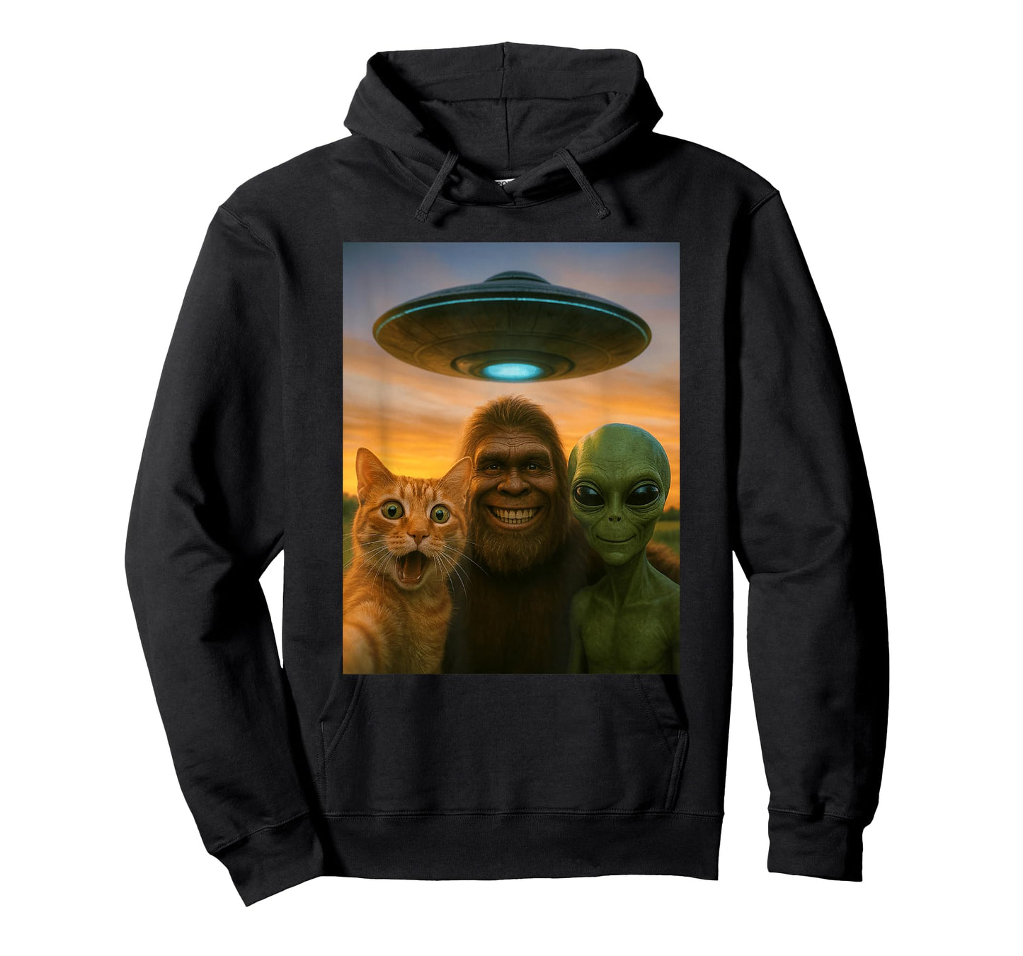 Orange Cat Selfie Bigfoot UFO Alien T-Shirt