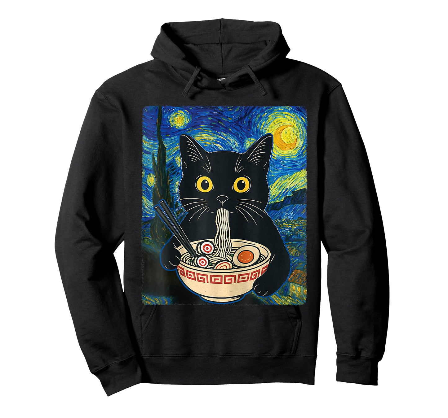 Cat Ramen Van Gogh Funny Japanese Graphic Tees Cat Anime T-Shirt