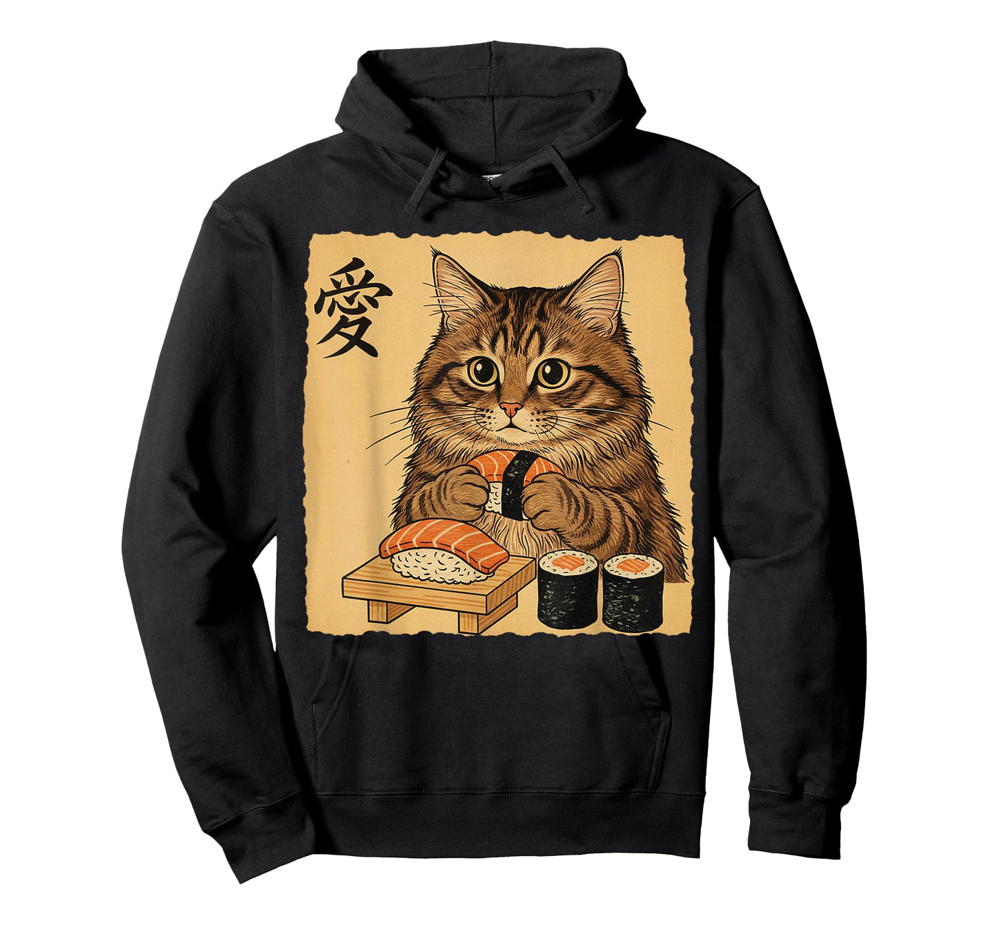 Cat Eating Sushi Funny Japanese Art Vintage Style Cat T-Shirt