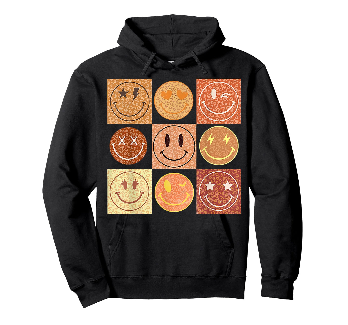Retro Leopard Happy Face Checkered Pattern Smile Face T-Shirt
