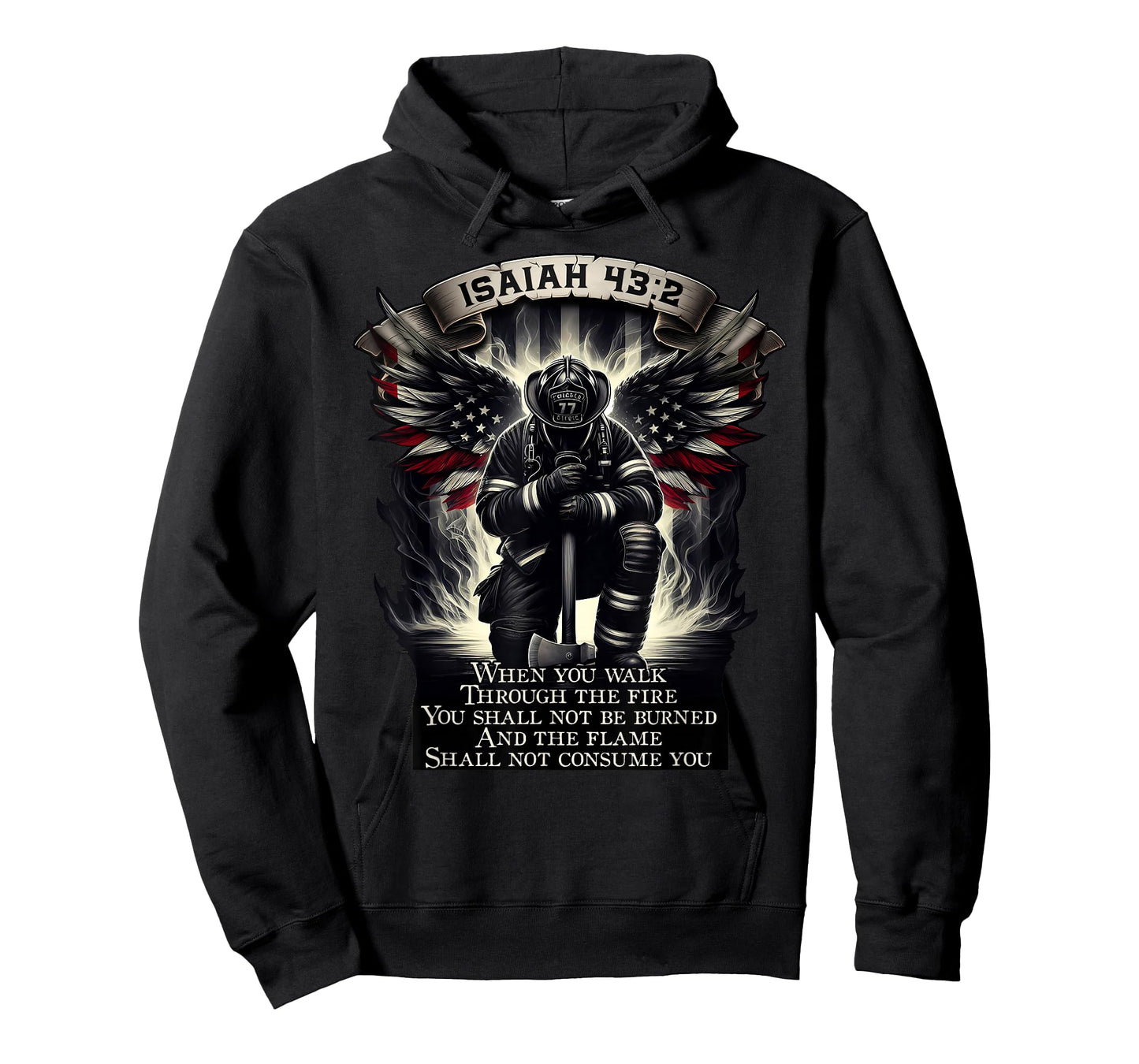 Isaiah 43 2 Firefighter Prayer fire Patriot Flag Bible Verse T-Shirt