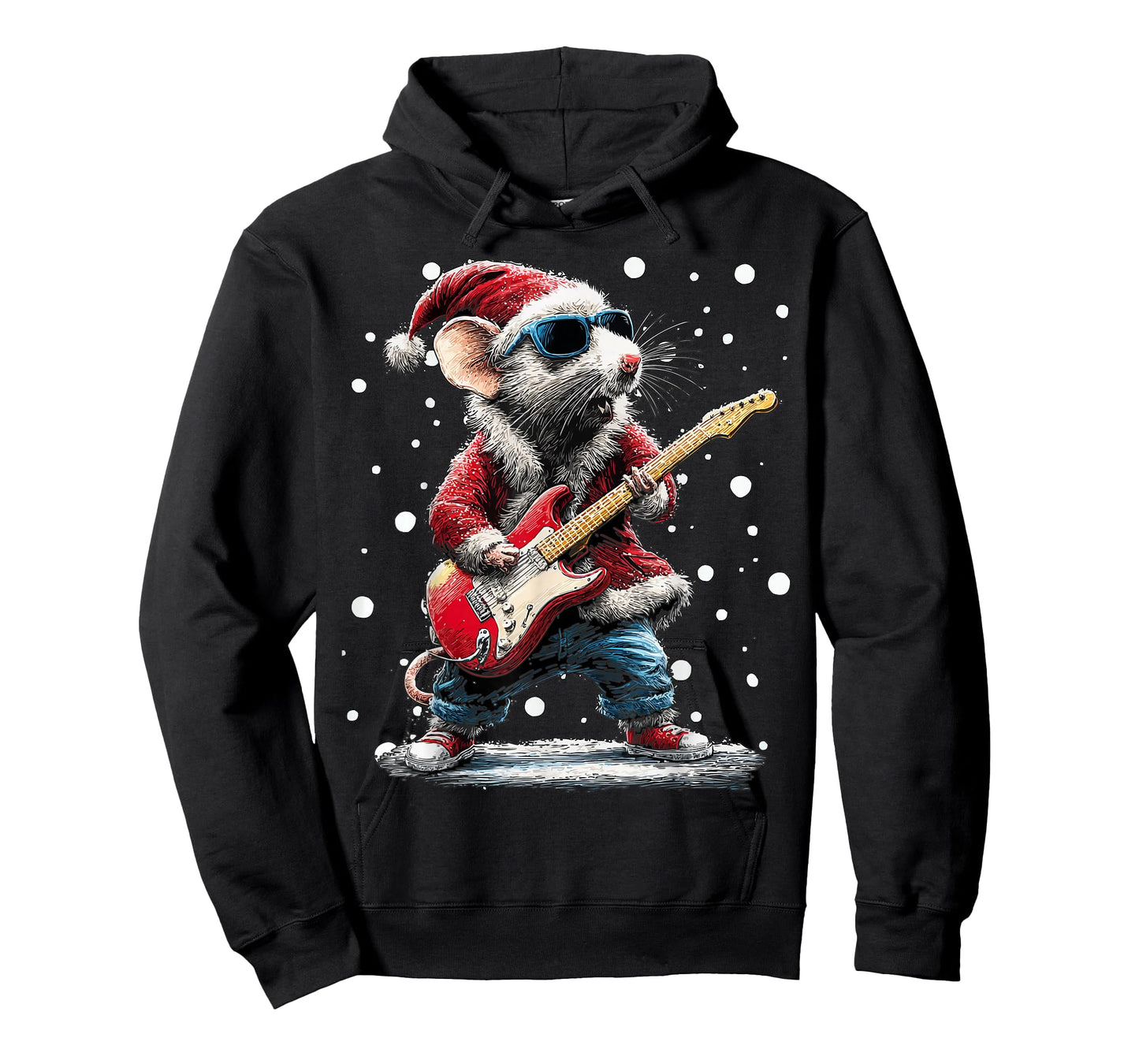 Christmas Rat Playing Guitar Funny Musician Animal Music T-Shirt