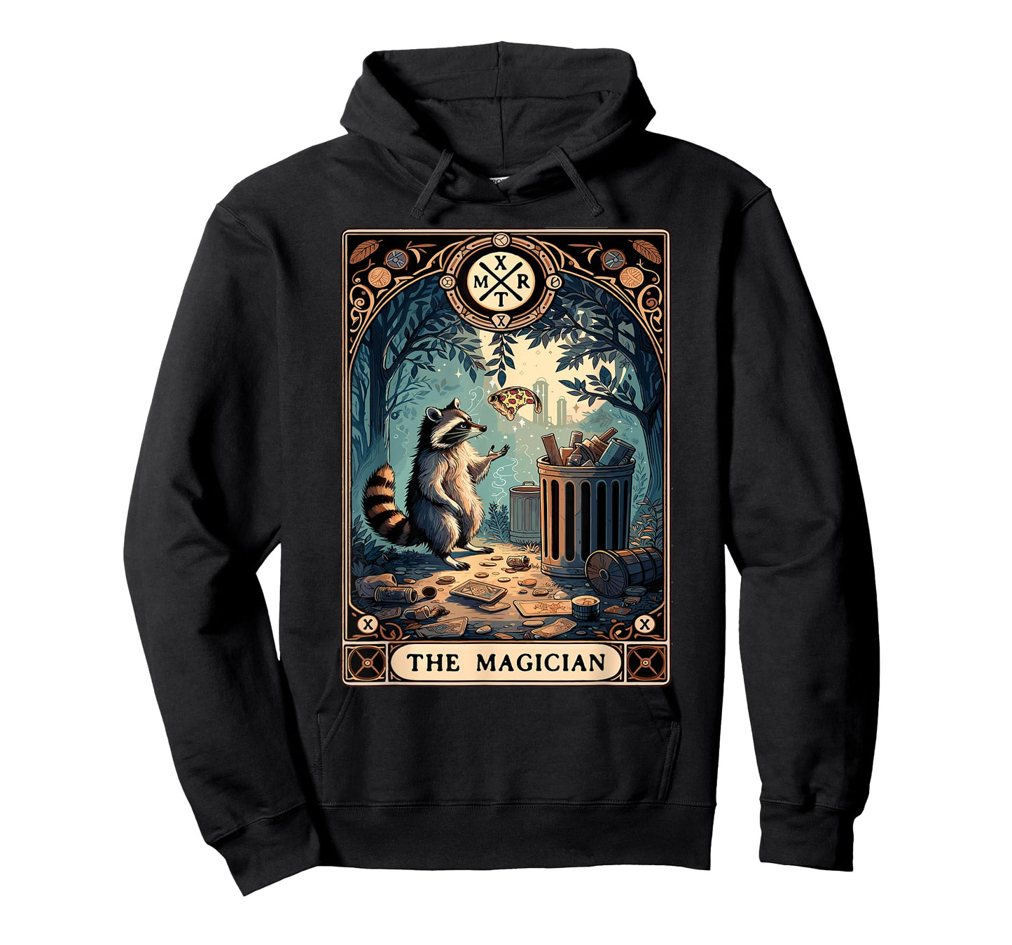 Raccoon Tarot Card Pizza The Magician Gothic Occult Raccoon T-Shirt
