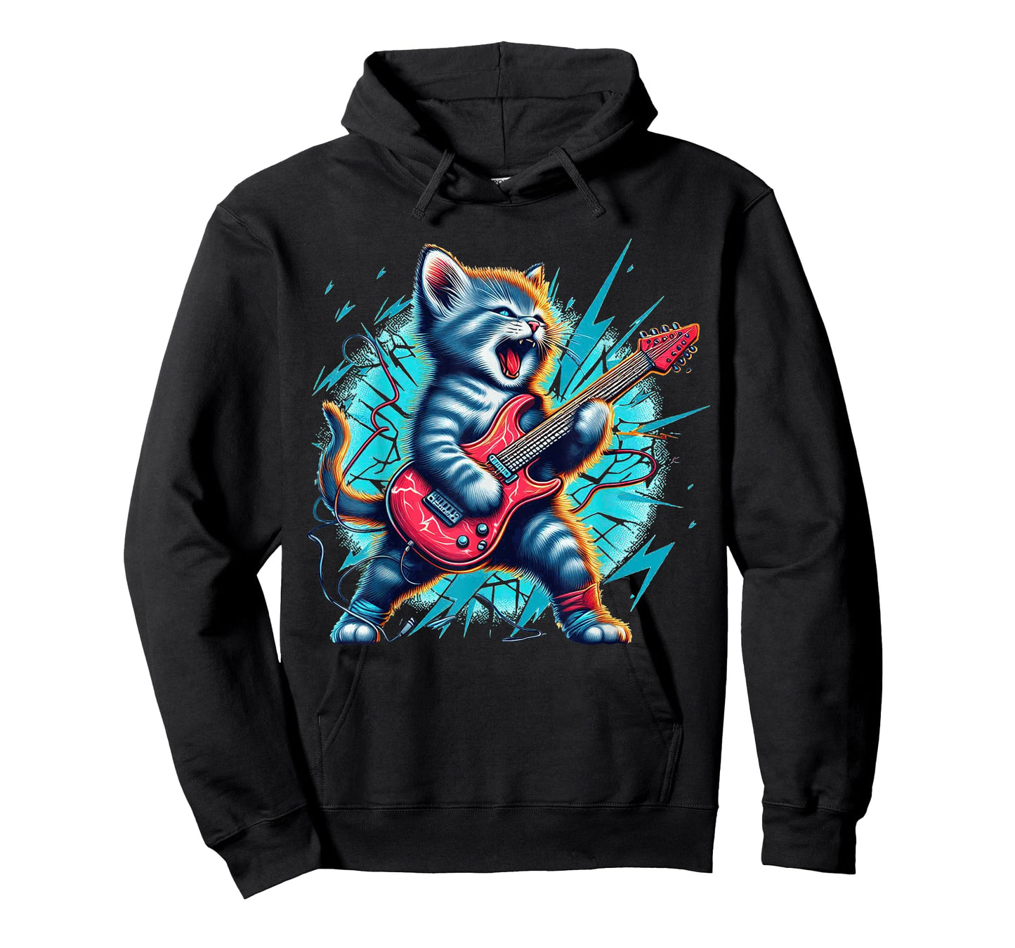 Rockstar Kitten Cute Cat playing Guitar Adorable Music Art T-Shirt