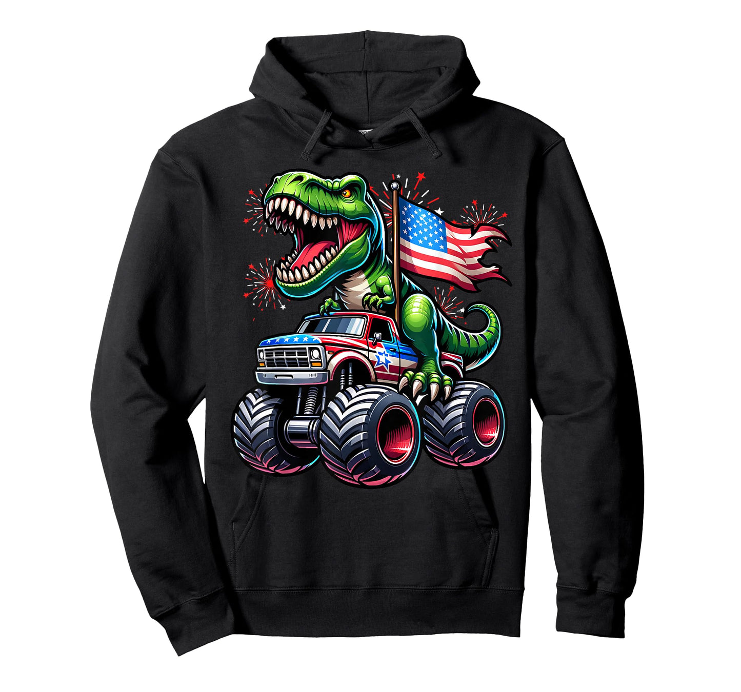 4th July T rex Dinosaur Monster Truck American USA Flag T-Shirt
