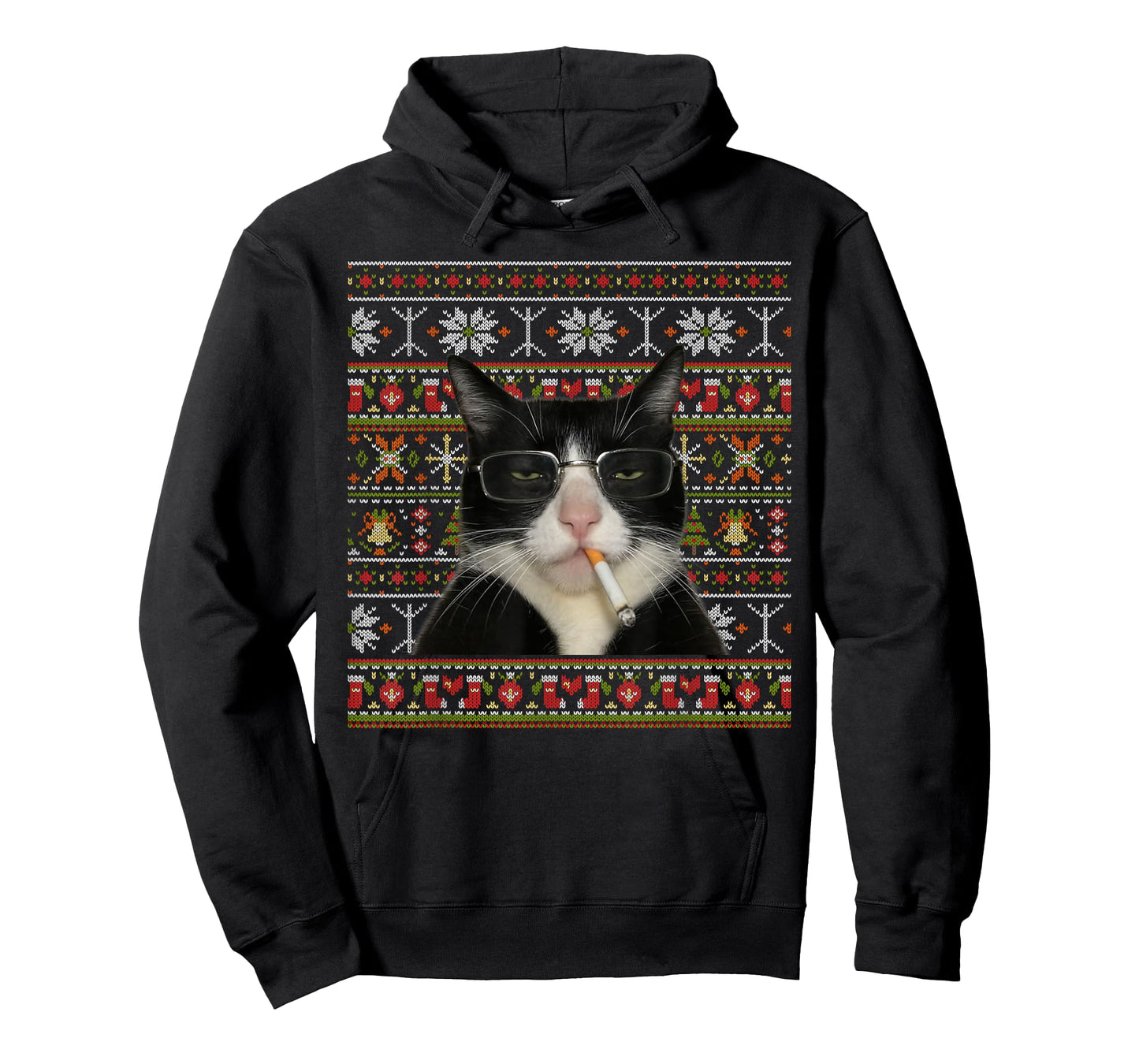 Funny Smoking Cat Meme Christmas Ugly Sweater Cat Lovers T-Shirt