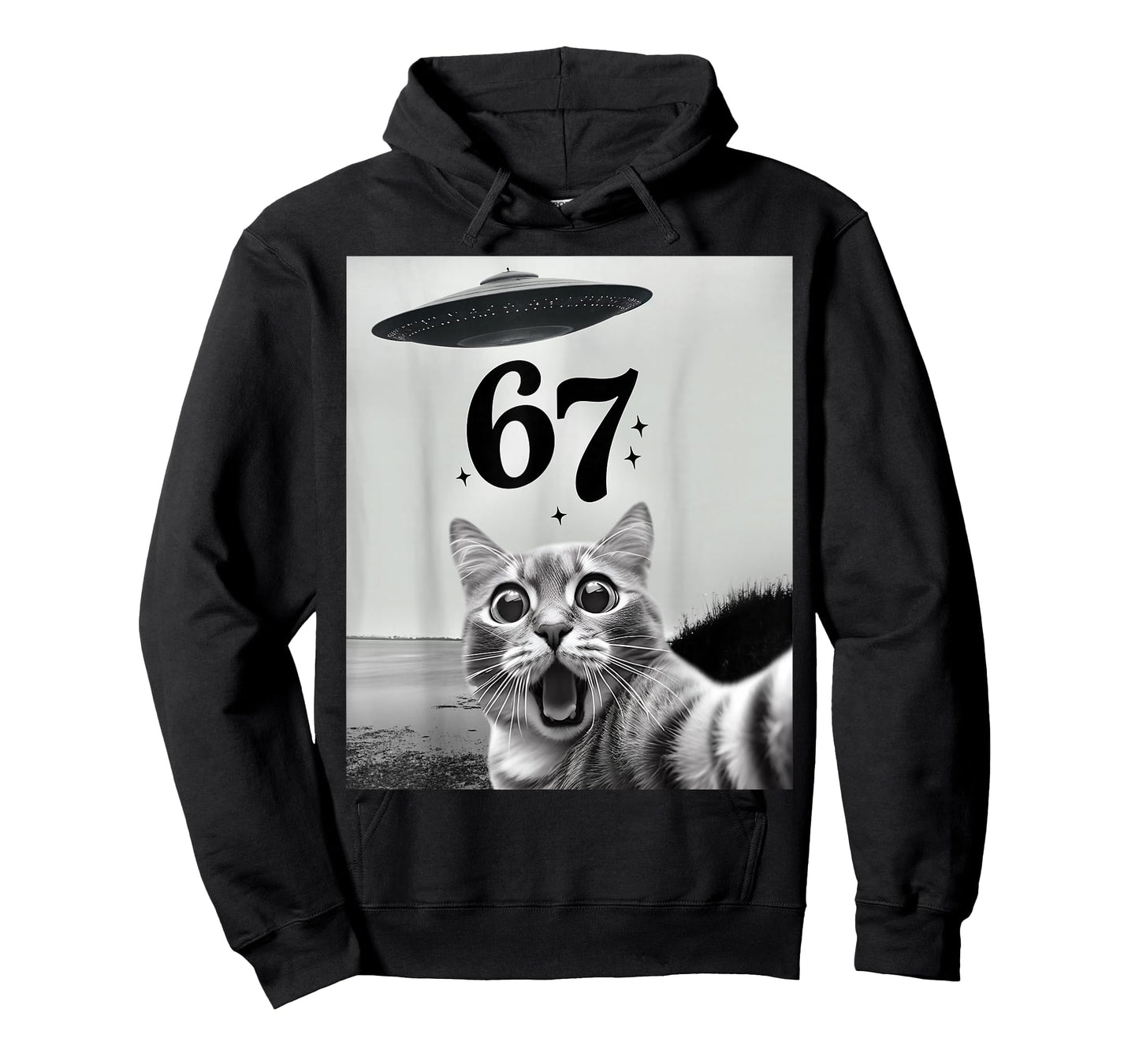 Cat Selfie with Alien UFO and 67 Funny 6 7 for Men Women Kid T-Shirt