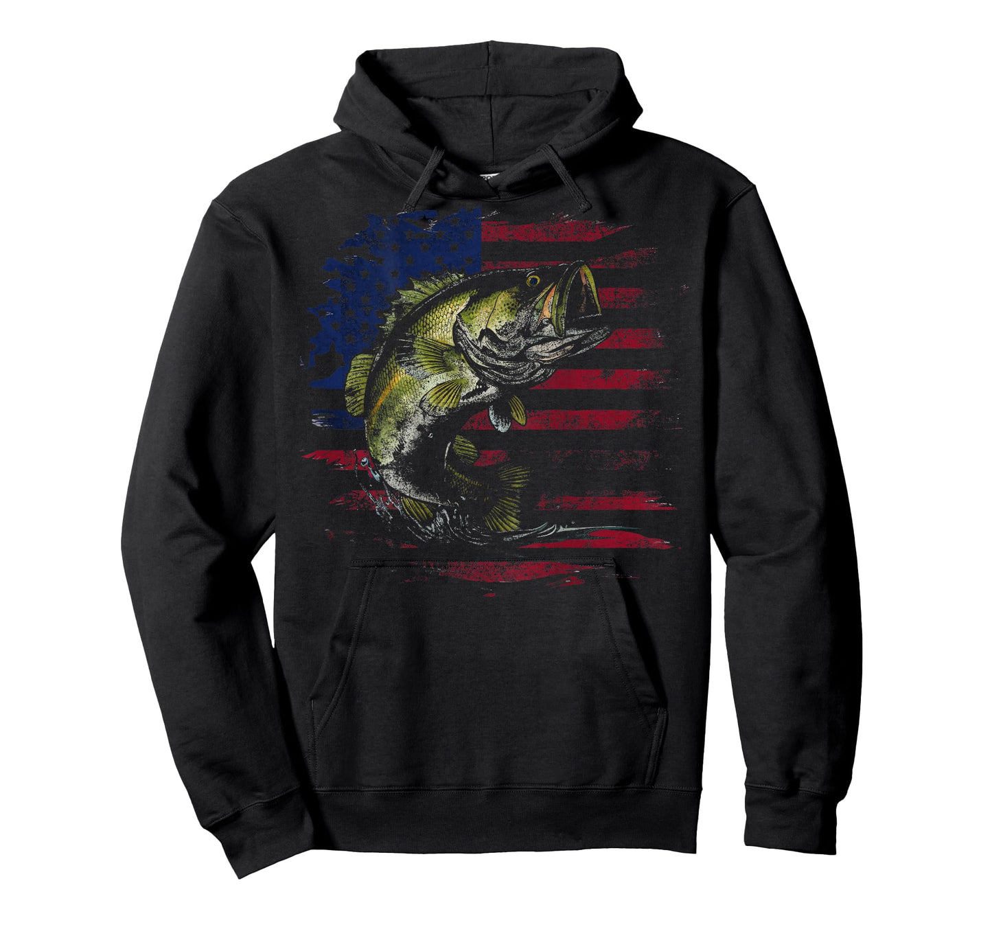 American Flag Camo Bass Fish Fishing Fisherman (on back) T-Shirt