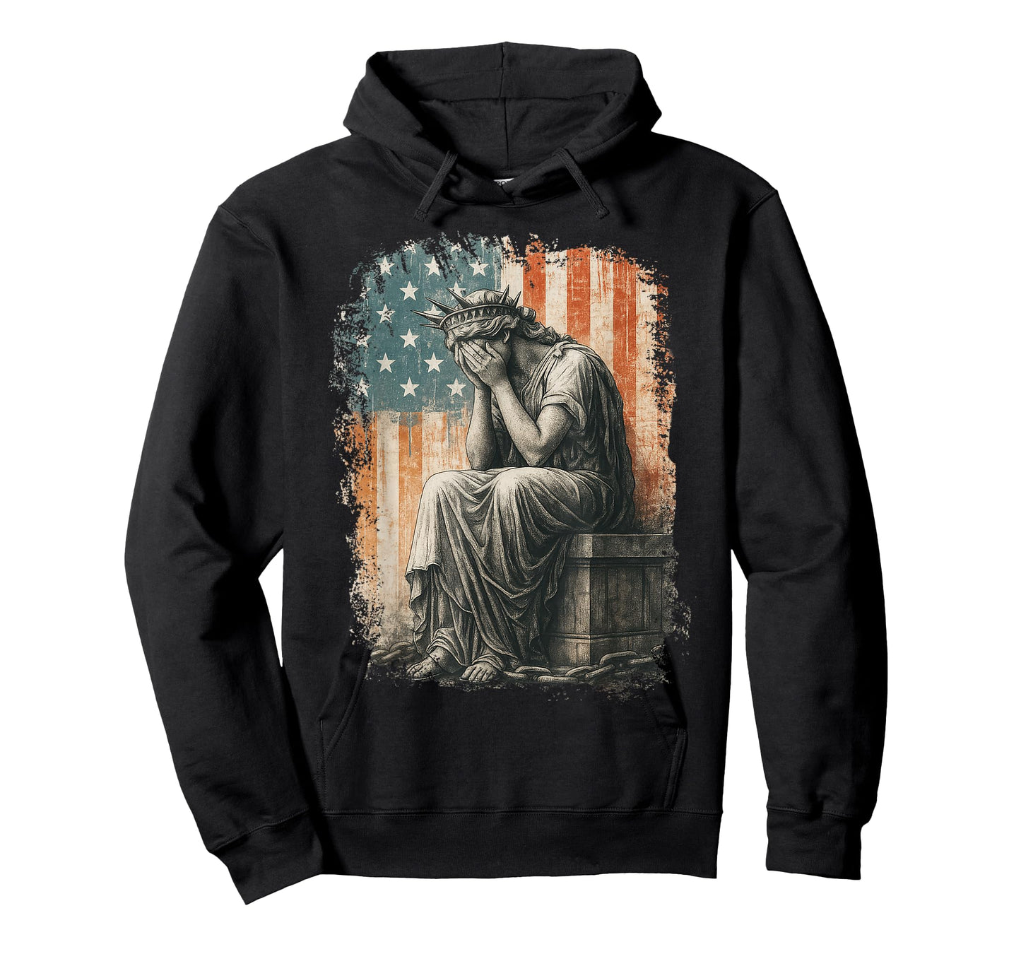 Statue Of Liberty Weeping Distressed Flag Art For Men Women T-Shirt