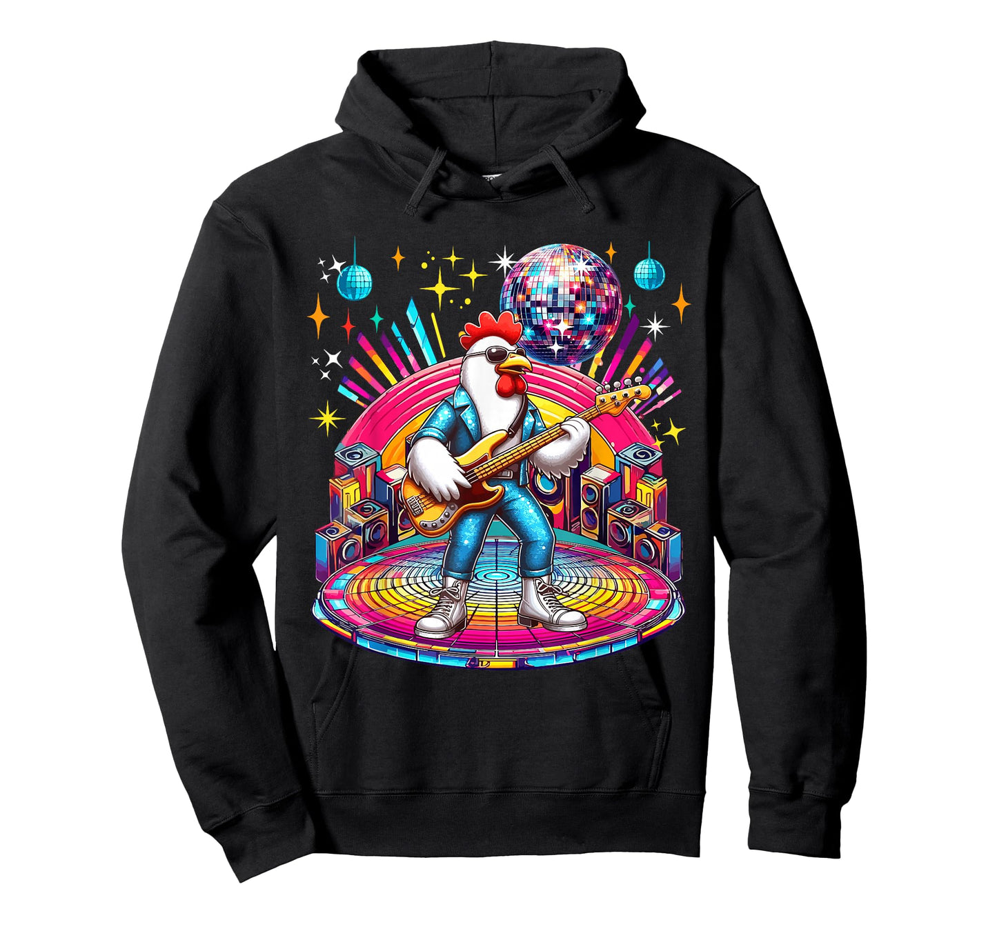 Chicken Sunglasses Playing Guitar Colourful Costume Disco T-Shirt