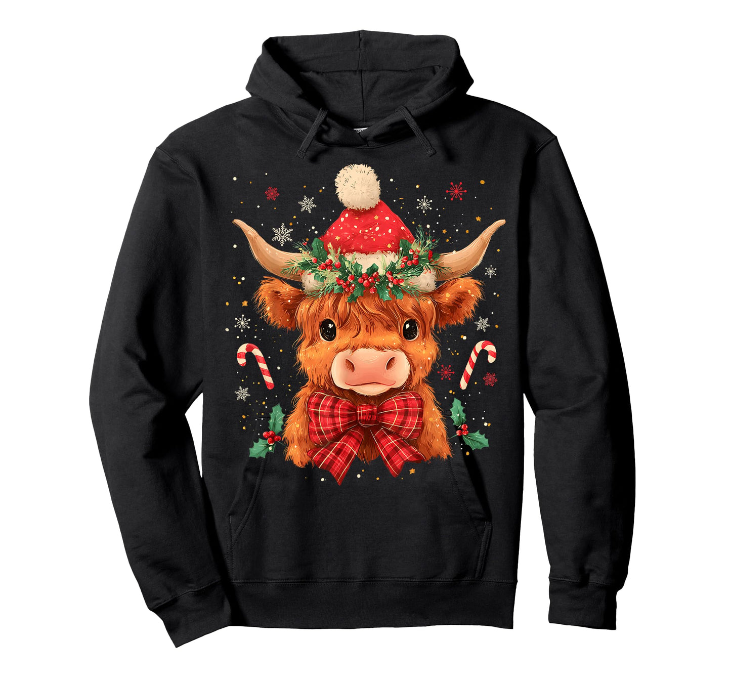 Cute Christmas Highland Cow Mooey Xmas Heifer Santa Hat T-Shirt