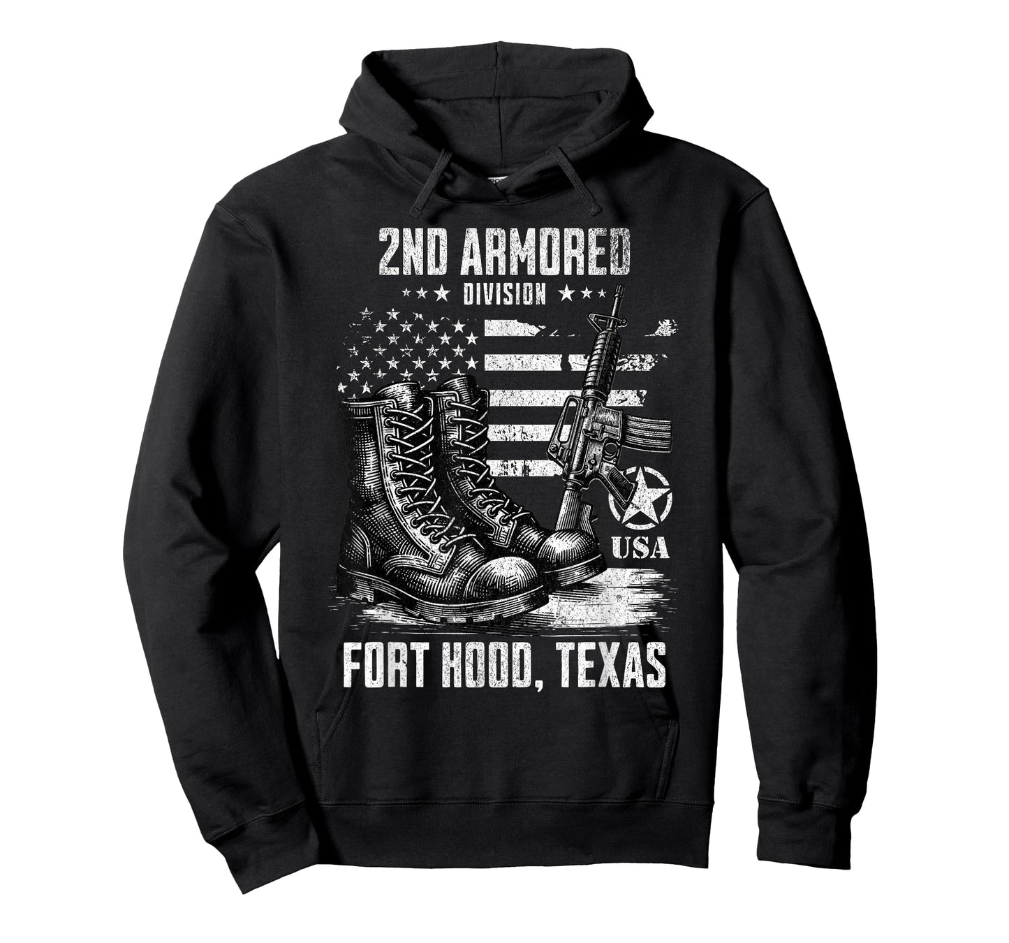 SoldierTees 2nd Armored Division Fort Hood Texas Military Veteran T-Shirt, Small, Black