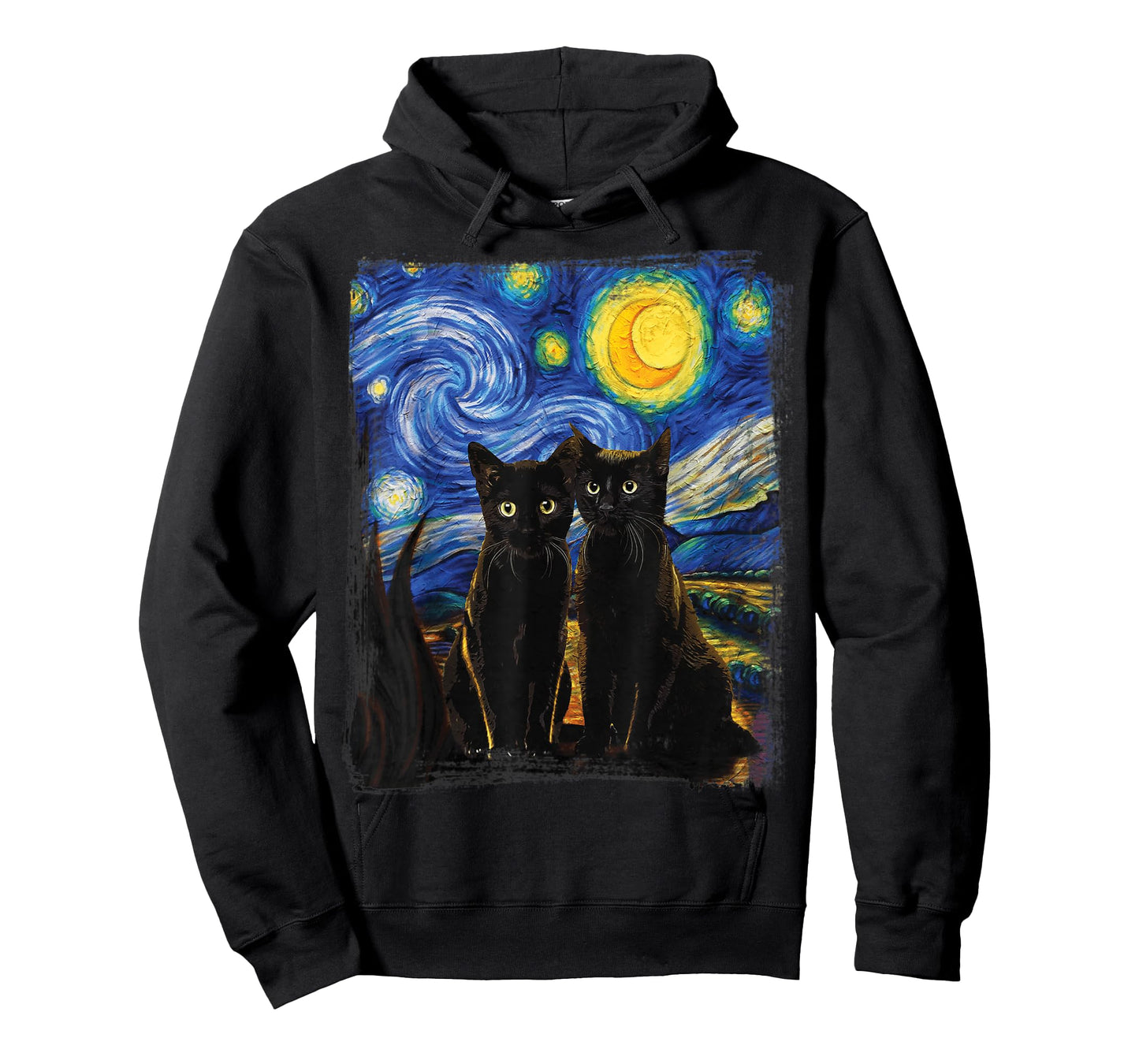 Starry Night Vincent Van Gogh Famous Painting Black Cats T-Shirt