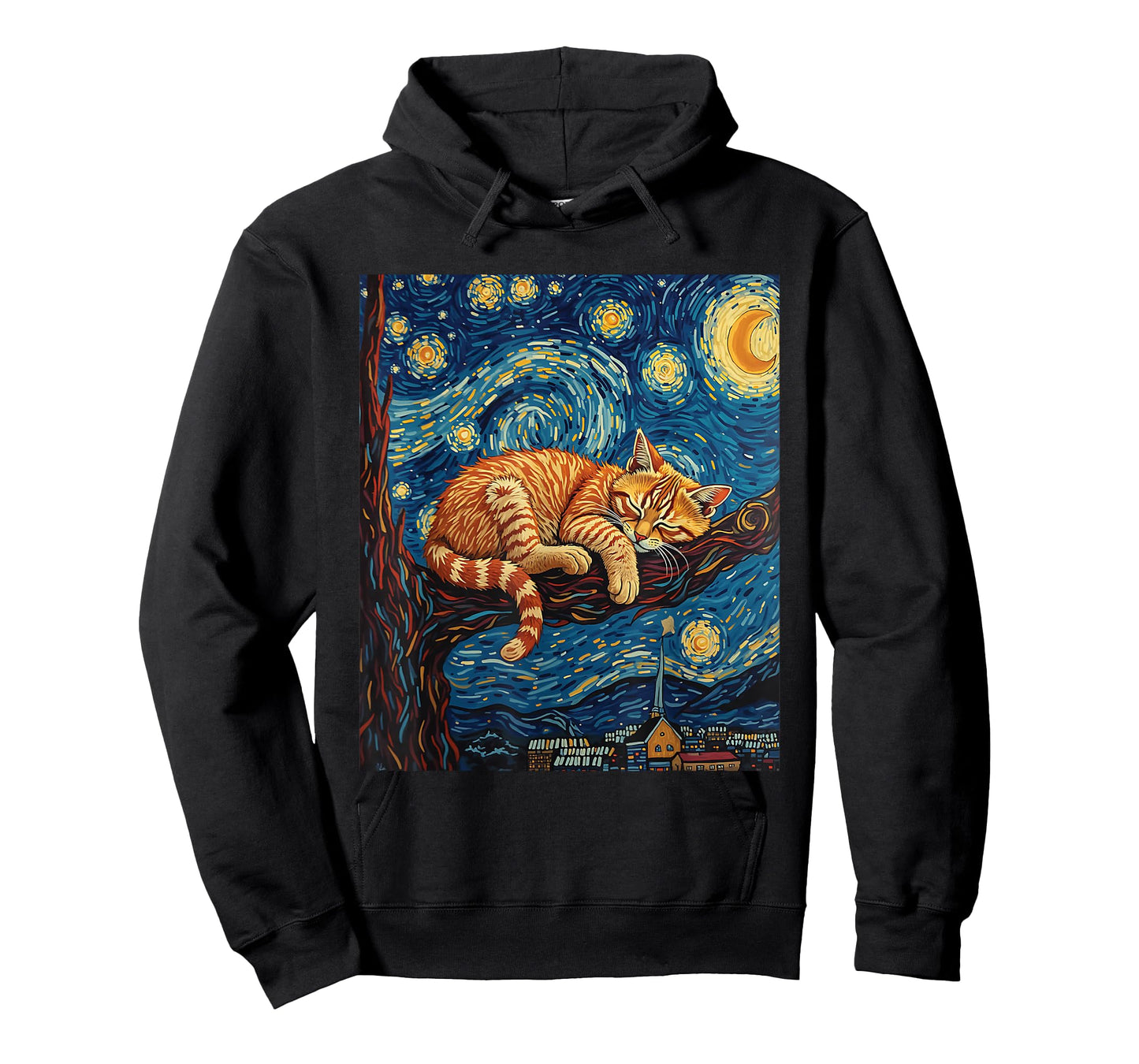 Charming Ginger Cat Van Gogh Starry Night Graphic Cat Lovers T-Shirt