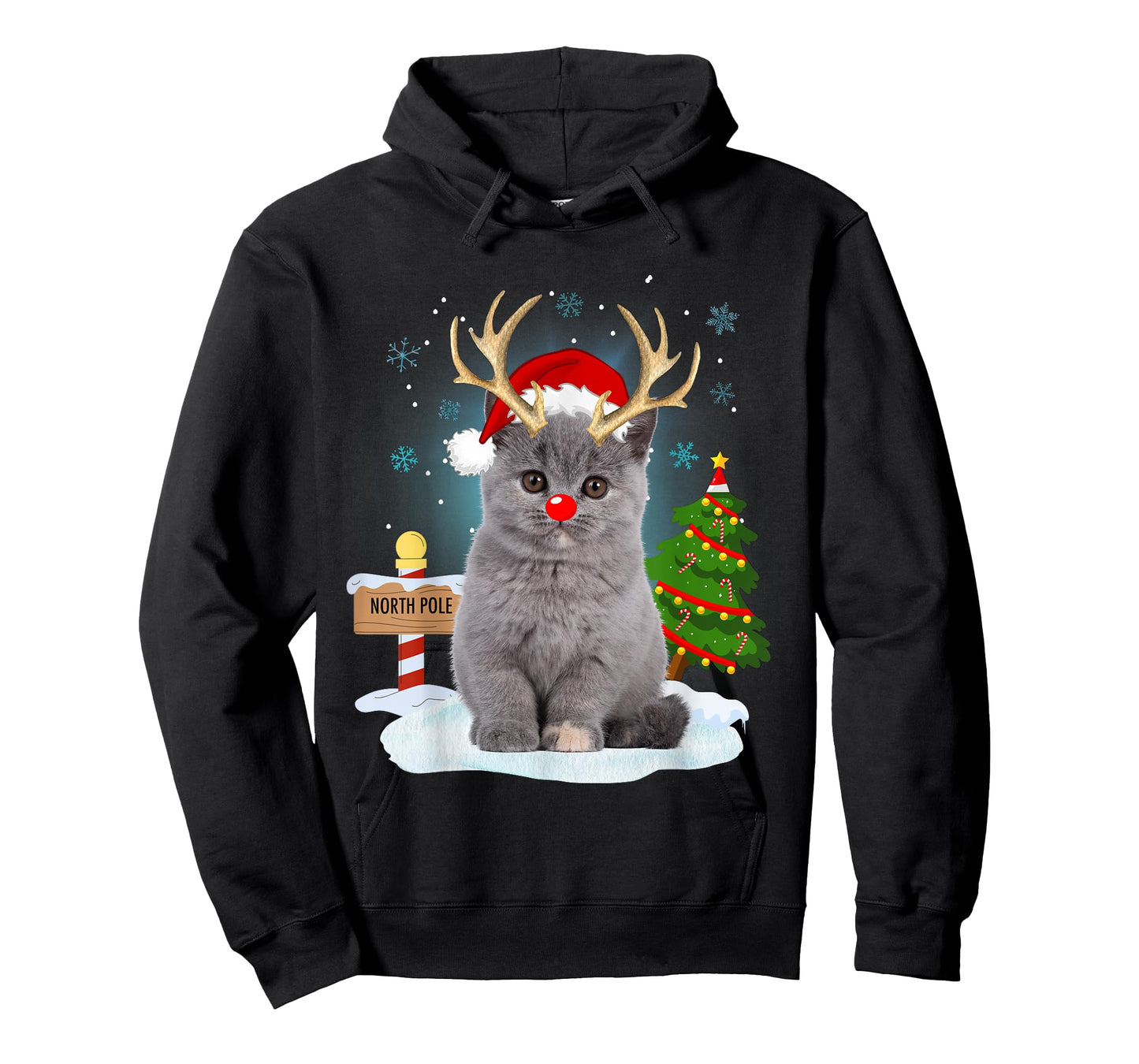 Funny Ugly Sweater Cat Reindeer North Pole Christmas T-Shirt