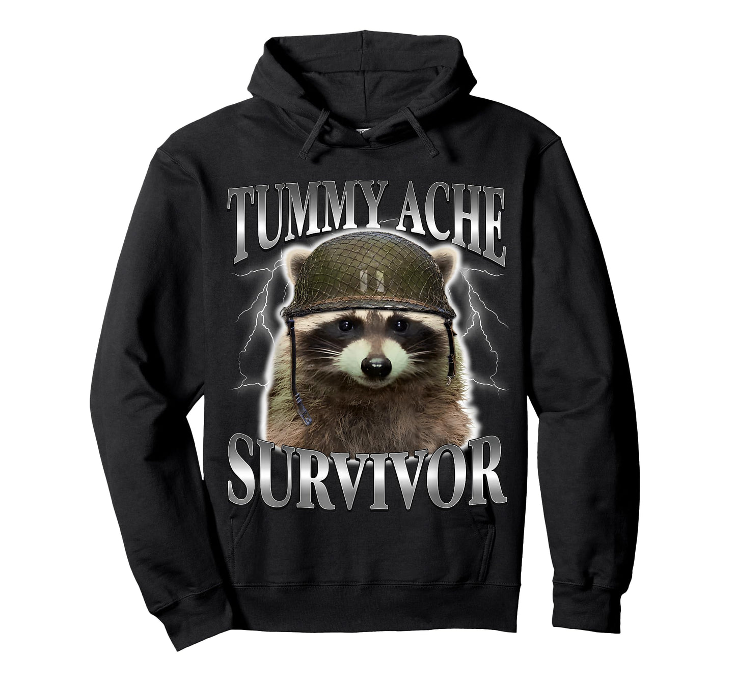 Tummy Ache Survivor Raccoon Funny Saying Cats Meme T-Shirt