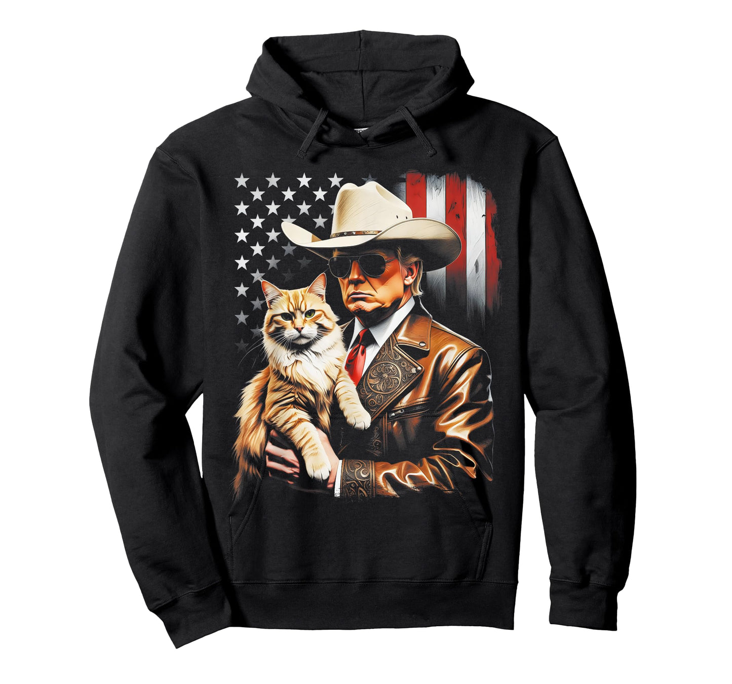 Trump and Cute Cat and American Flag Funny Trump Cowboy T-Shirt